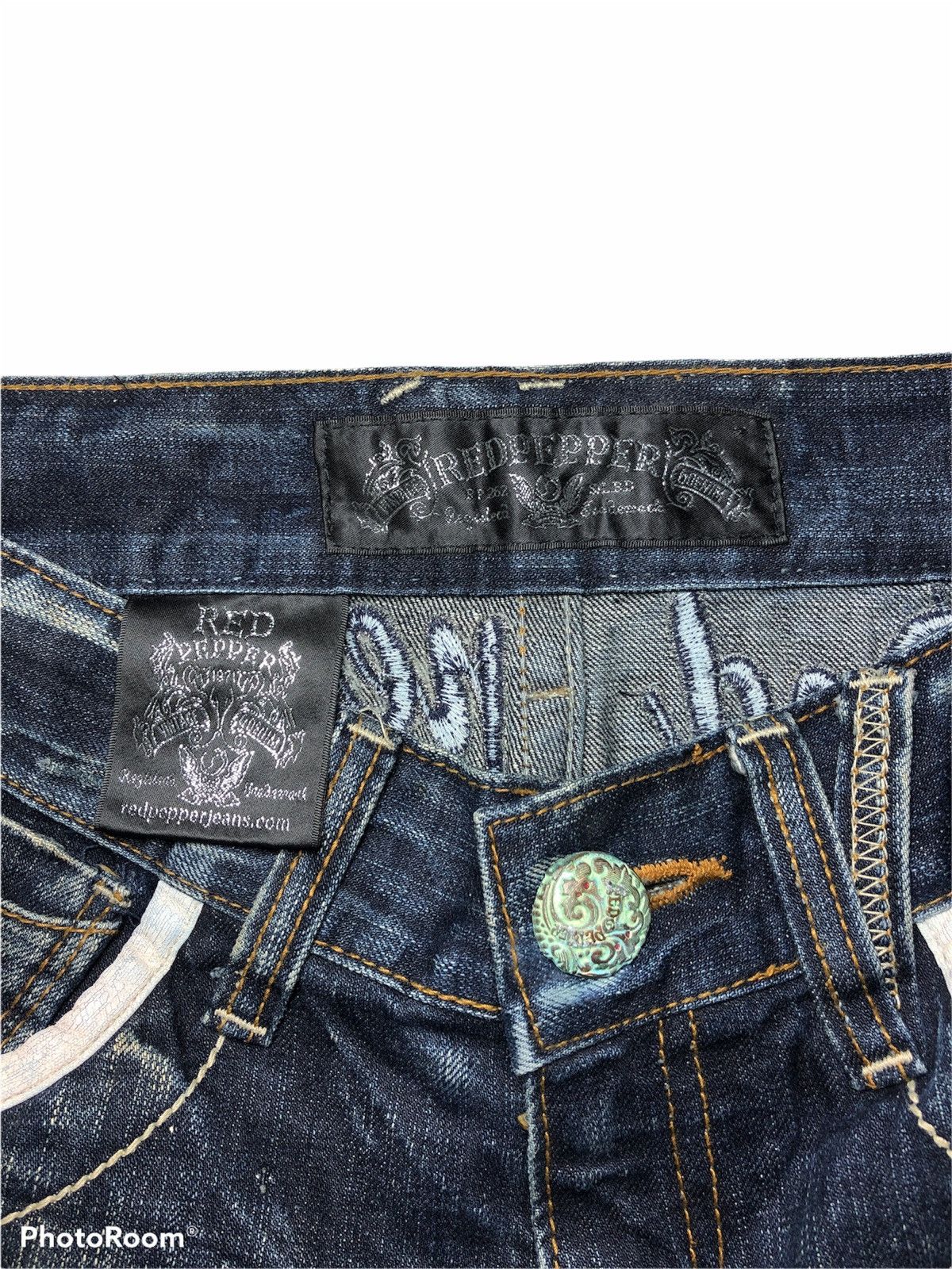 Japanese Brand SPELL OUT BIG LOGO RED PEPPER DENIM Size US 32 / EU 48 - 6 Thumbnail