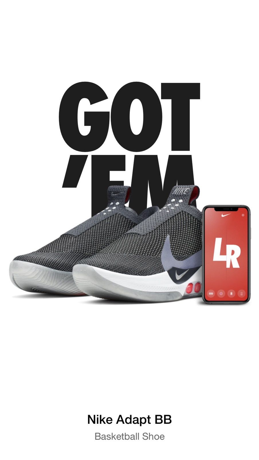Nike Adapt BB Basketball Shoe in Dark Grey (DISCONTINUED APP - Main Image