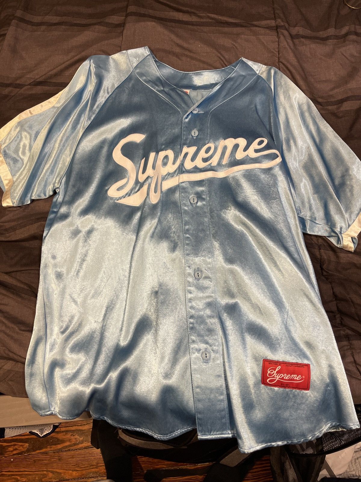 Supreme satin baseball jersey in 2023  Silk shirt men, Satin shirt men,  Dapper outfit