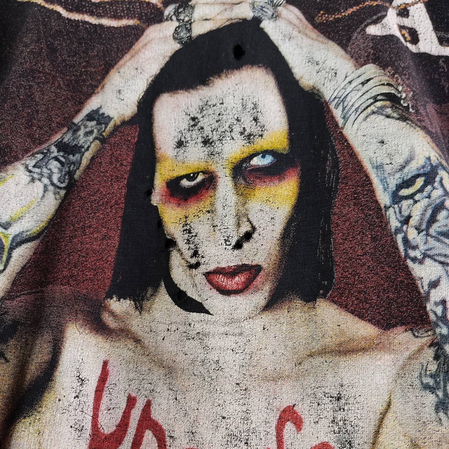 Band Tees × Marilyn Manson × Vintage 2002 Marilyn Manson Unsafe Size US L / EU 52-54 / 3 - 4 Thumbnail