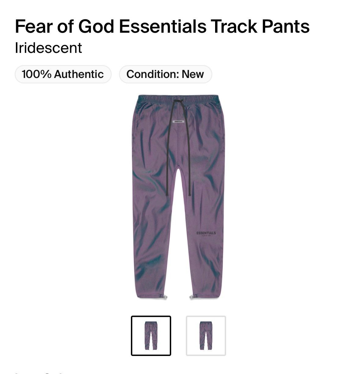 Fear of God Fear of God Essentials Track Pants Iridescent Medium Grailed