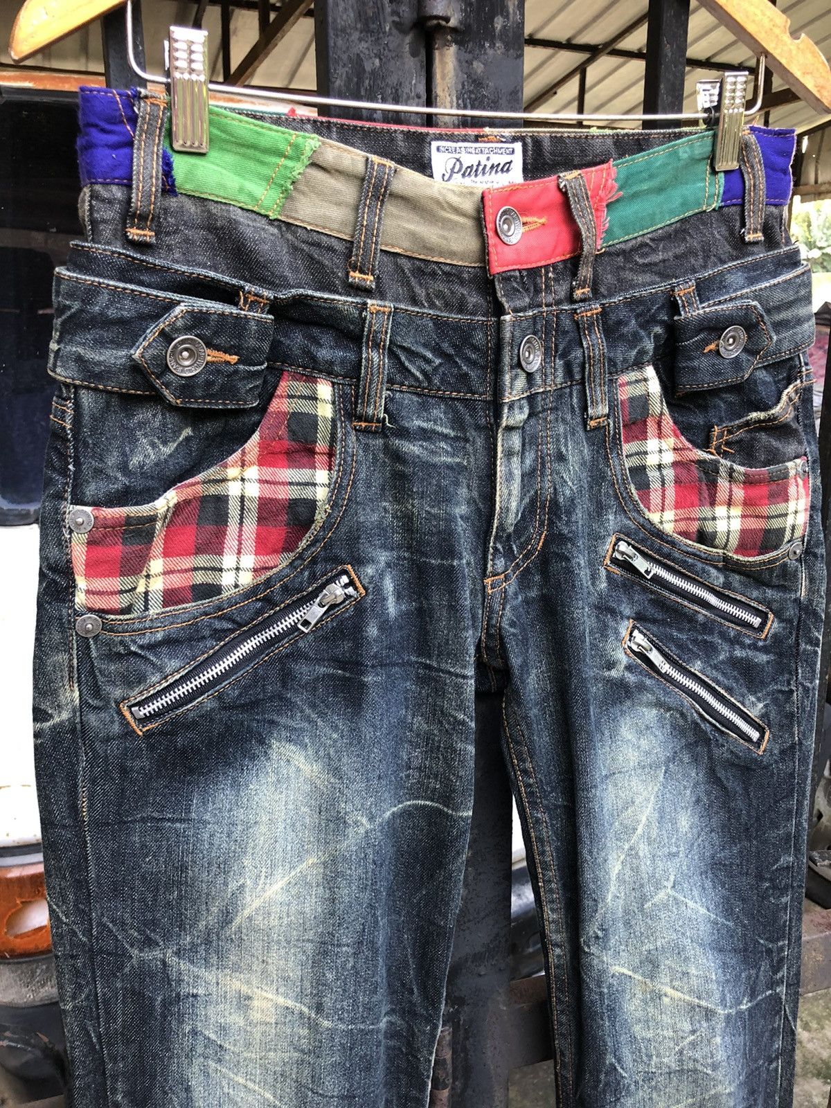 Designer Patina Double Waist Distressed Design Multi Pockets Denim Size US 30 / EU 46 - 3 Thumbnail