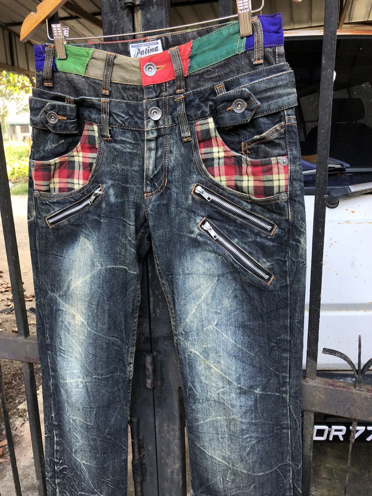 Designer Patina Double Waist Distressed Design Multi Pockets Denim Size US 30 / EU 46 - 2 Thumbnail