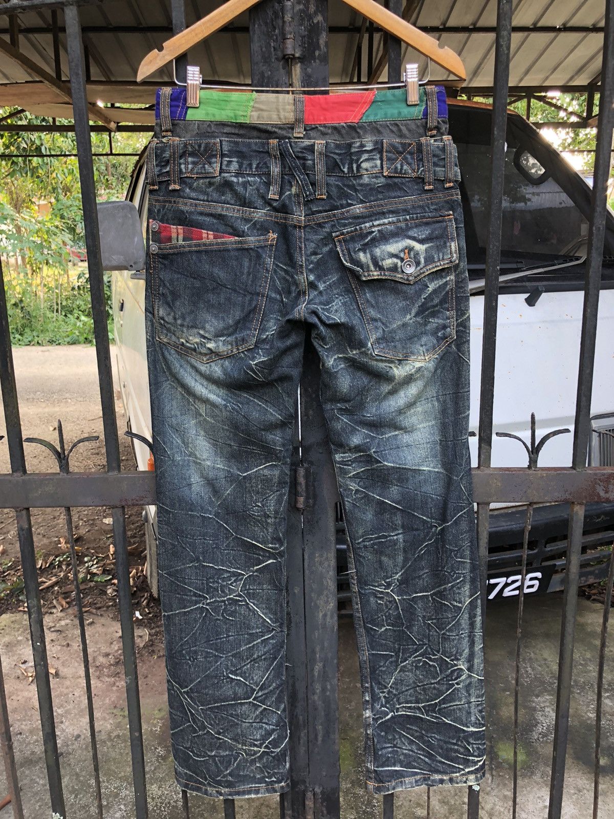 Designer Patina Double Waist Distressed Design Multi Pockets Denim Size US 30 / EU 46 - 4 Thumbnail