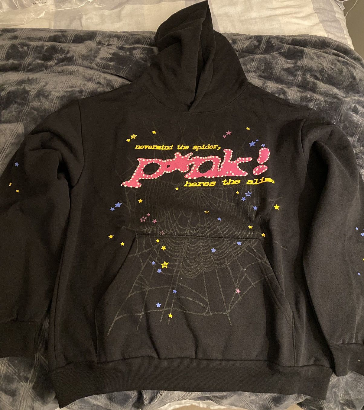 Black Sp5der 555 Hoodie - Sz L