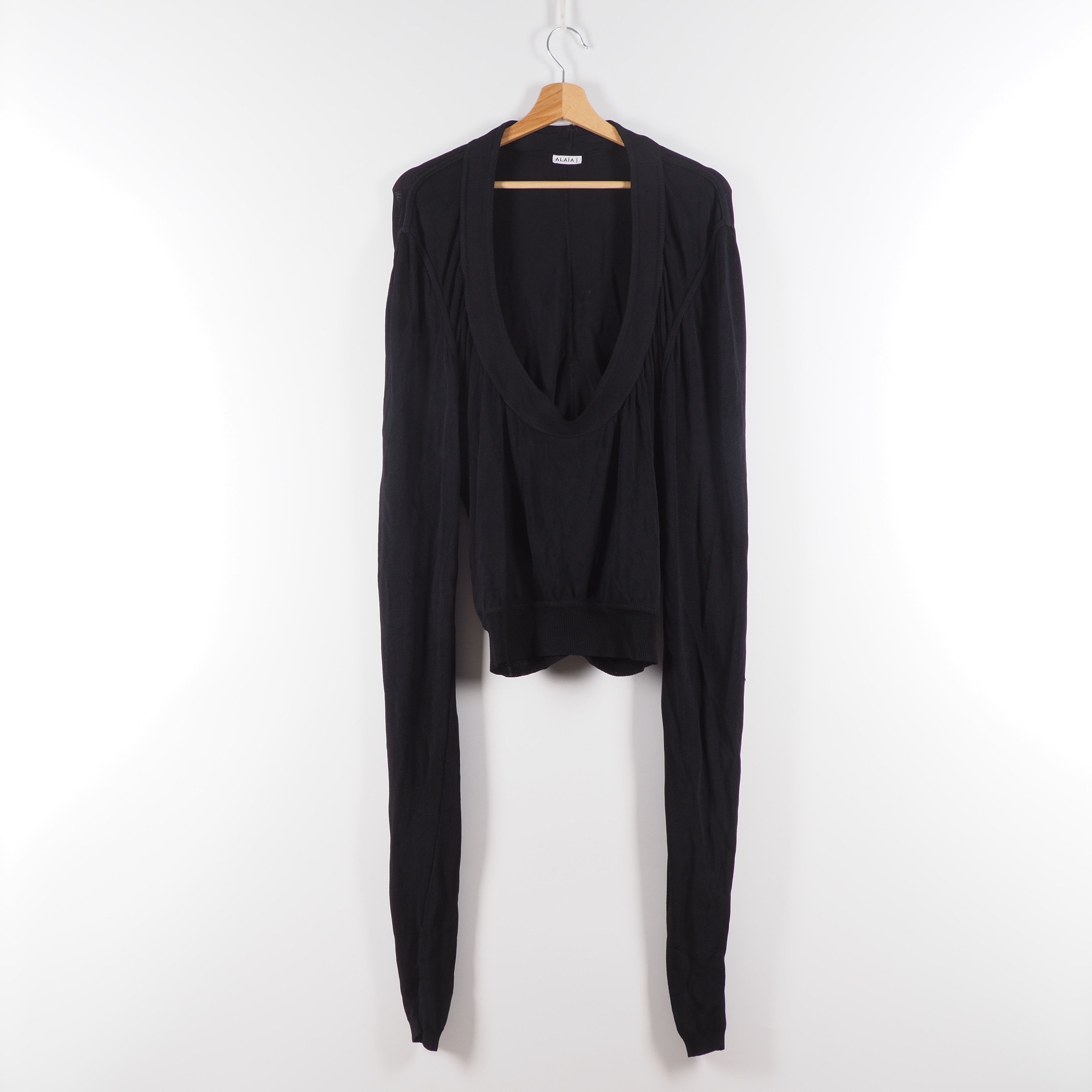 Alaia Vintage Azzedine ALAIA Black Long Sleeve Top Blouse L 80s Size L / US 10 / IT 46 - 4 Thumbnail