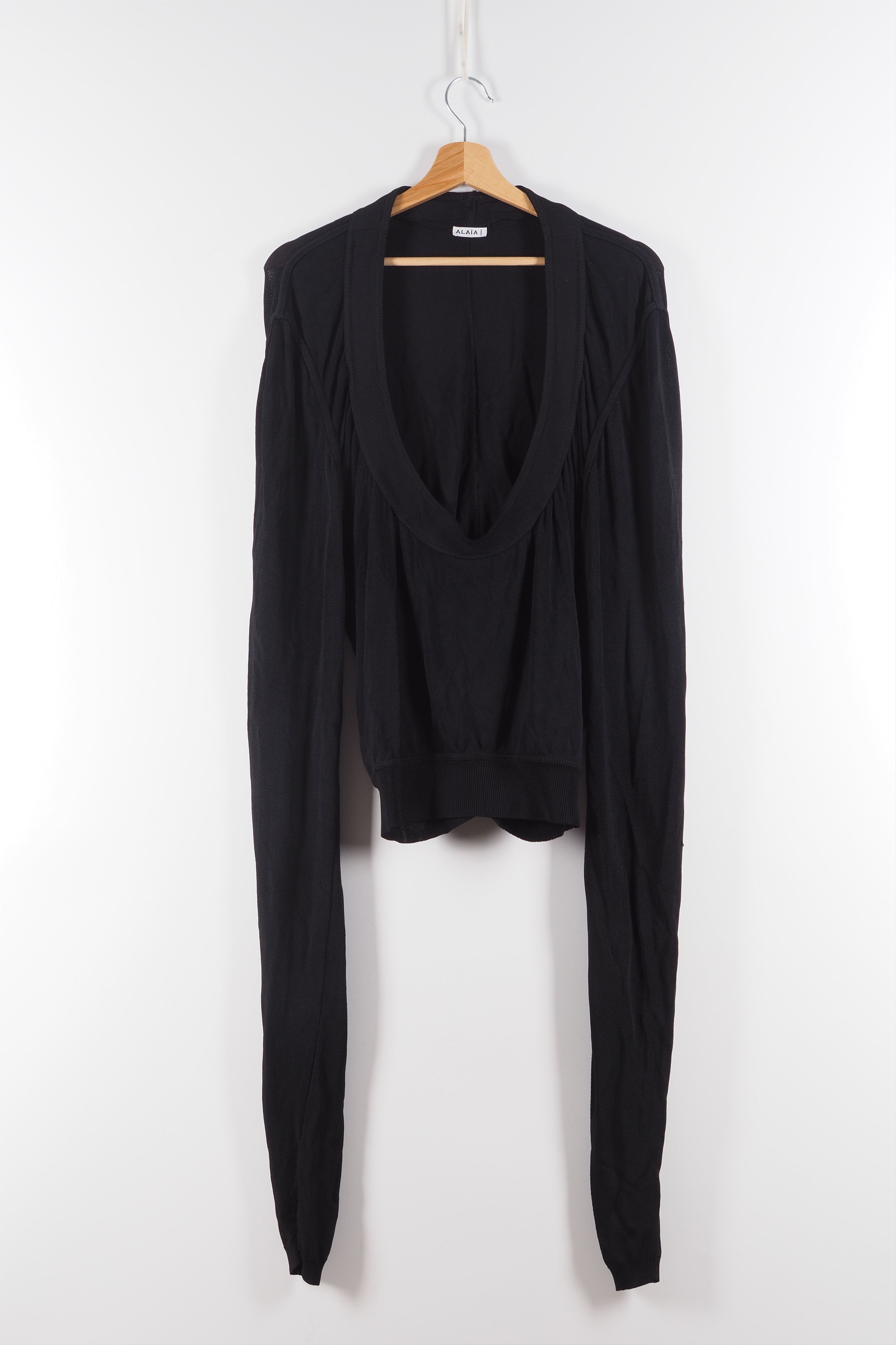Alaia Vintage Azzedine ALAIA Black Long Sleeve Top Blouse L 80s Size L / US 10 / IT 46 - 3 Thumbnail