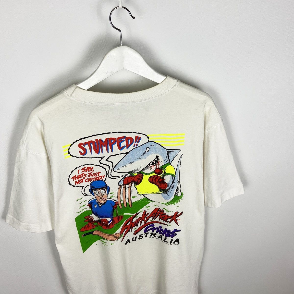 Vintage Vintage 1991 90s Shark Attack Cricket Australia tee size L Size US L / EU 52-54 / 3 - 4 Thumbnail