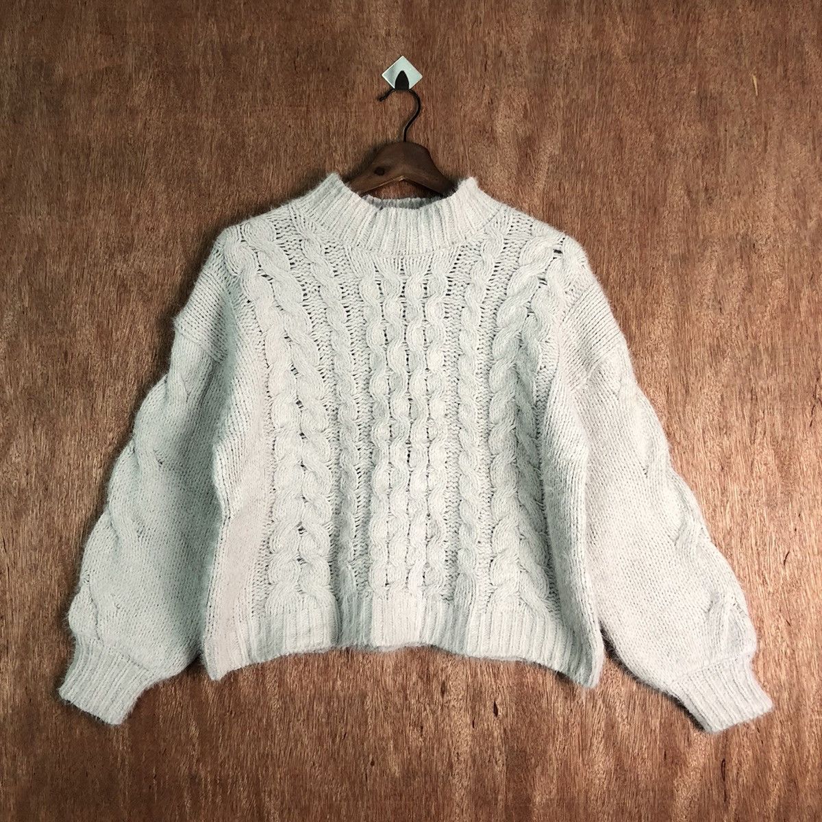 image of Coloured Cable Knit Sweater x Homespun Knitwear Discoat White Mohair Shag Shaggy Knitwear (Size Med