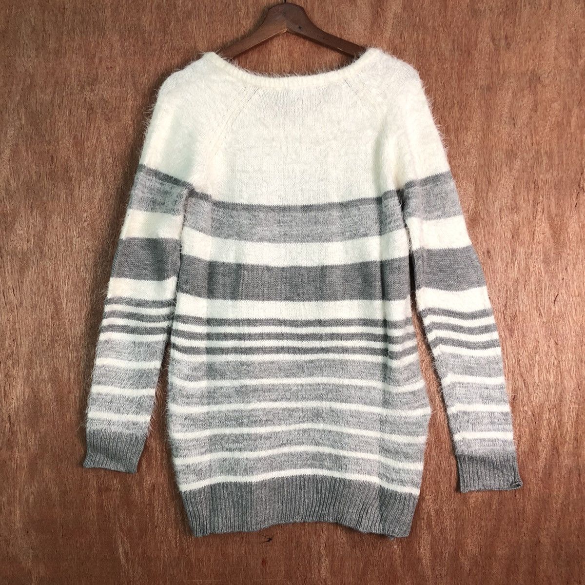Homespun Knitwear × Japanese Brand Jinty Stripes White Grey Mohair Knitwear Size US M / EU 48-50 / 2 - 11 Thumbnail