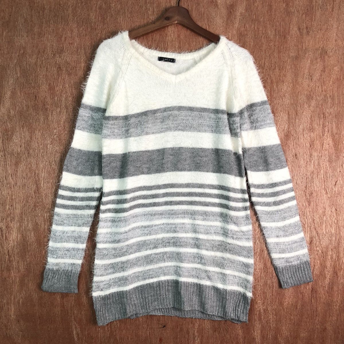 Homespun Knitwear × Japanese Brand Jinty Stripes White Grey Mohair Knitwear Size US M / EU 48-50 / 2 - 1 Thumbnail