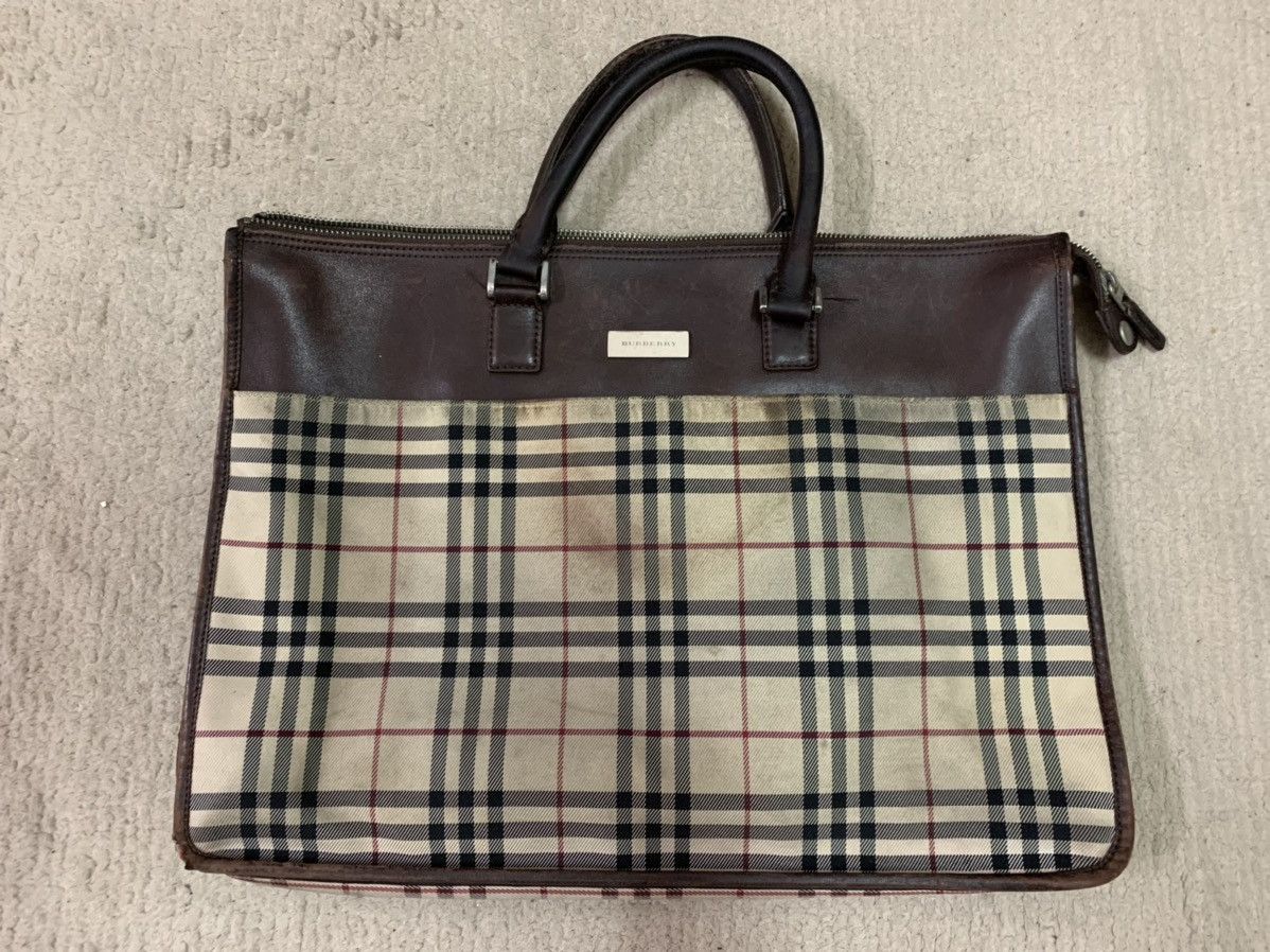 VINTAGE BURBERRY MESSENGER DOCUMENT LEATHER CANVAS BAG