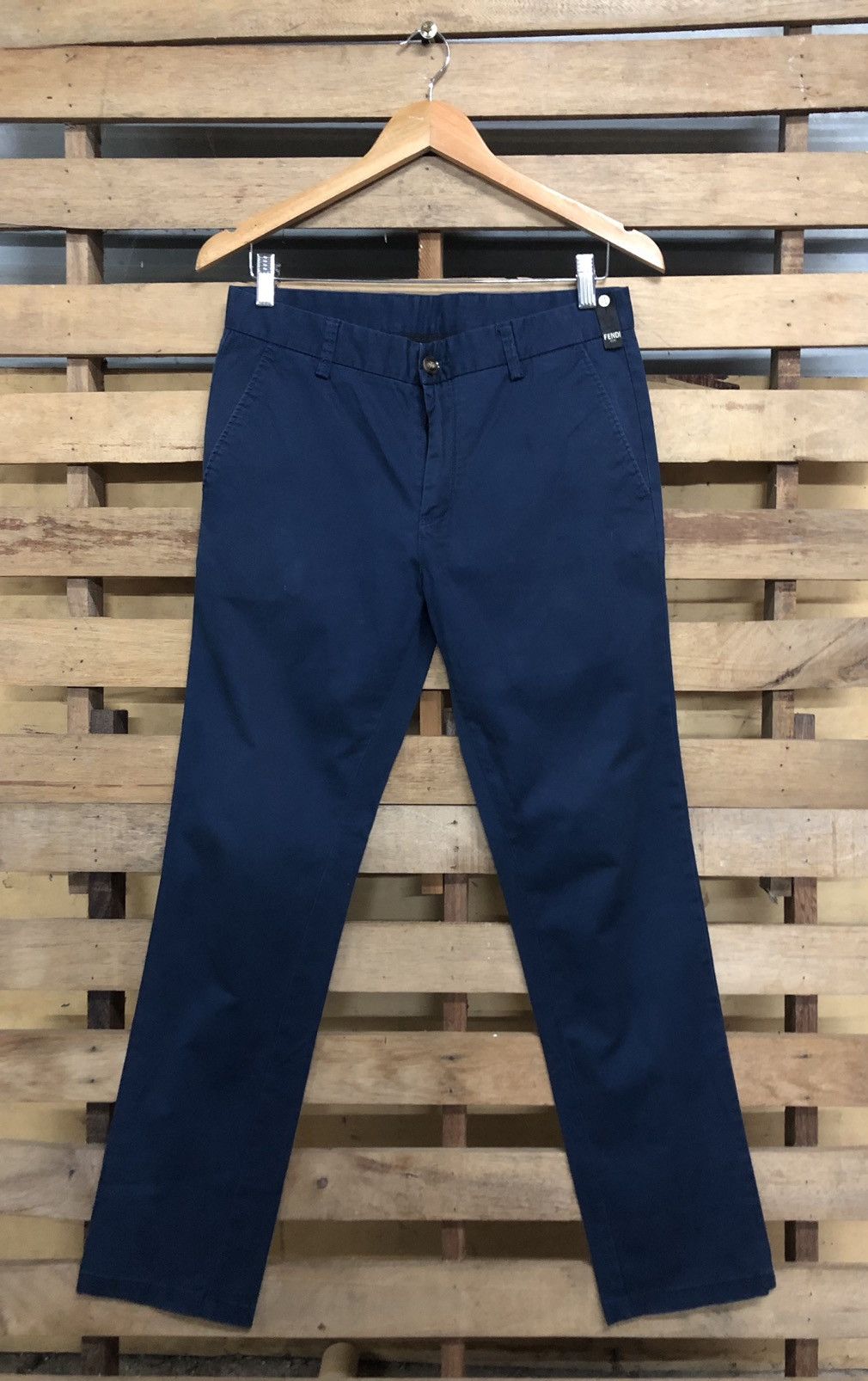 image of Fendi Trousers Casual Basic Logo Italy Made in Dark Blue, Men's (Size 31)