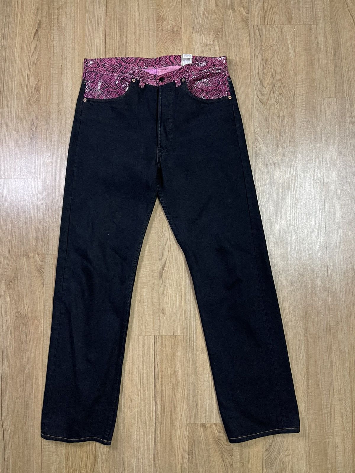 Levi's × Vintage Vintage Superblack Levis 501 x Leatherock custom jeans Size US 31 - 1 Thumbnail