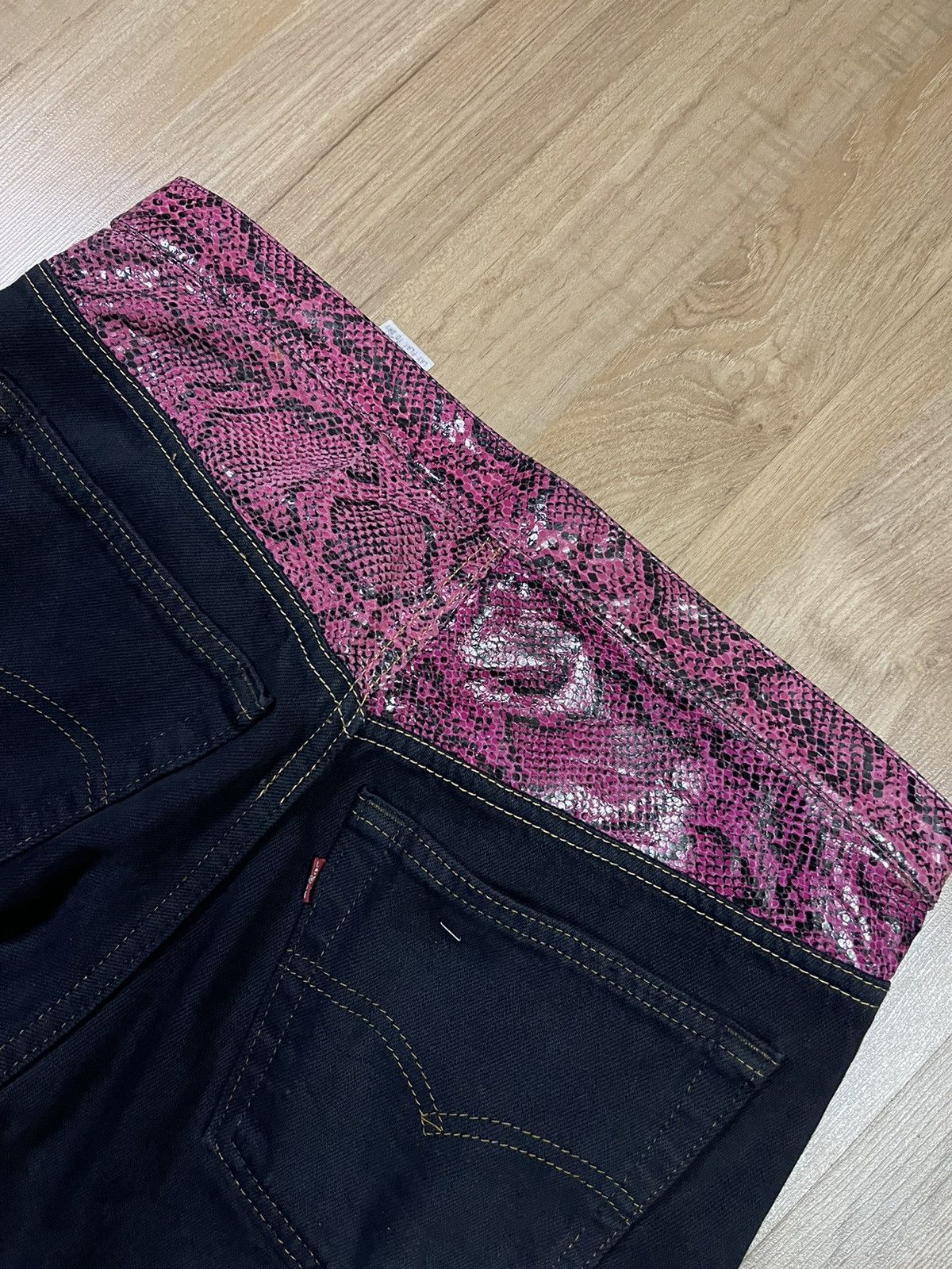 Levi's × Vintage Vintage Superblack Levis 501 x Leatherock custom jeans Size US 31 - 8 Thumbnail
