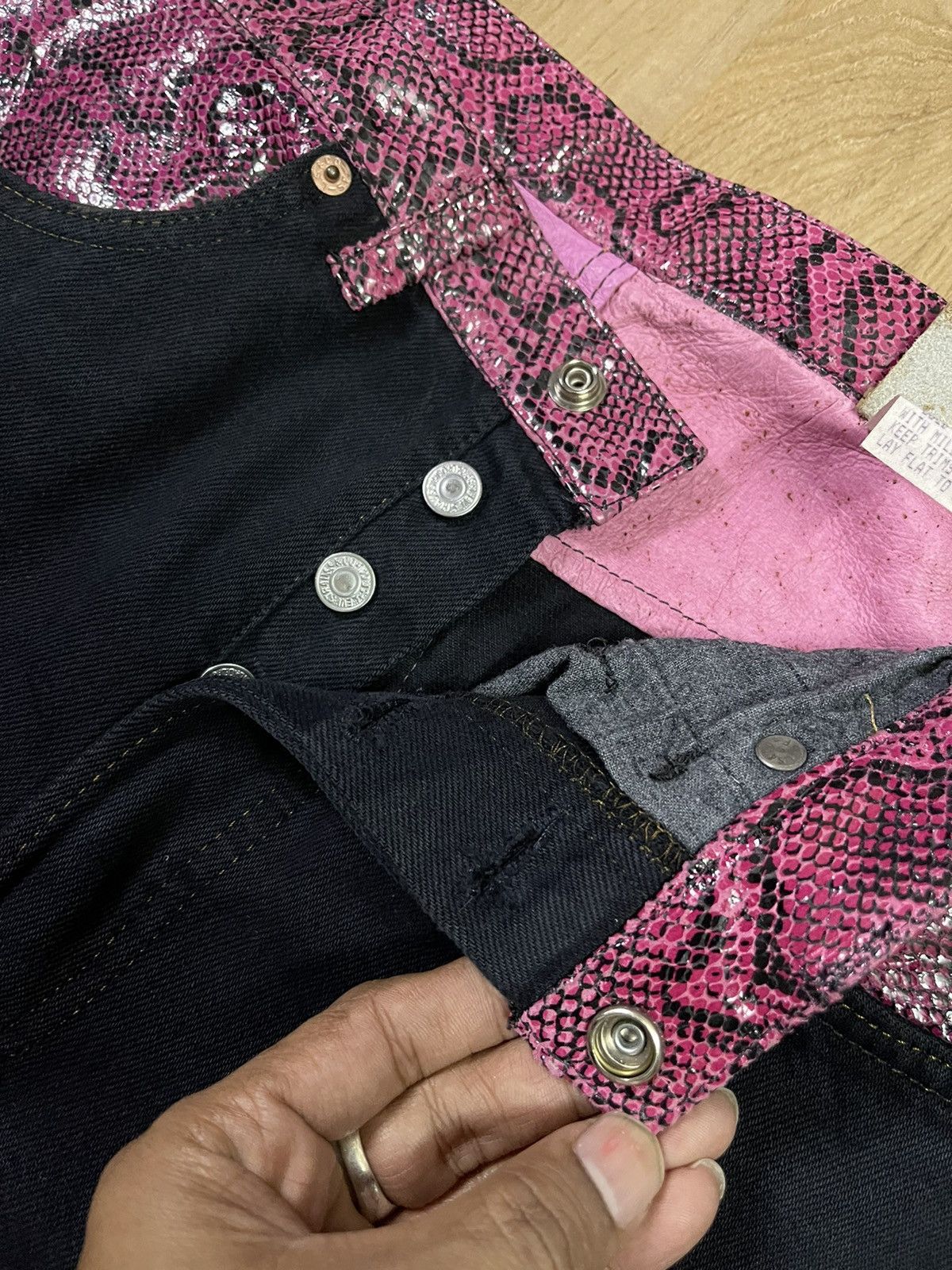 Levi's × Vintage Vintage Superblack Levis 501 x Leatherock custom jeans Size US 31 - 6 Thumbnail
