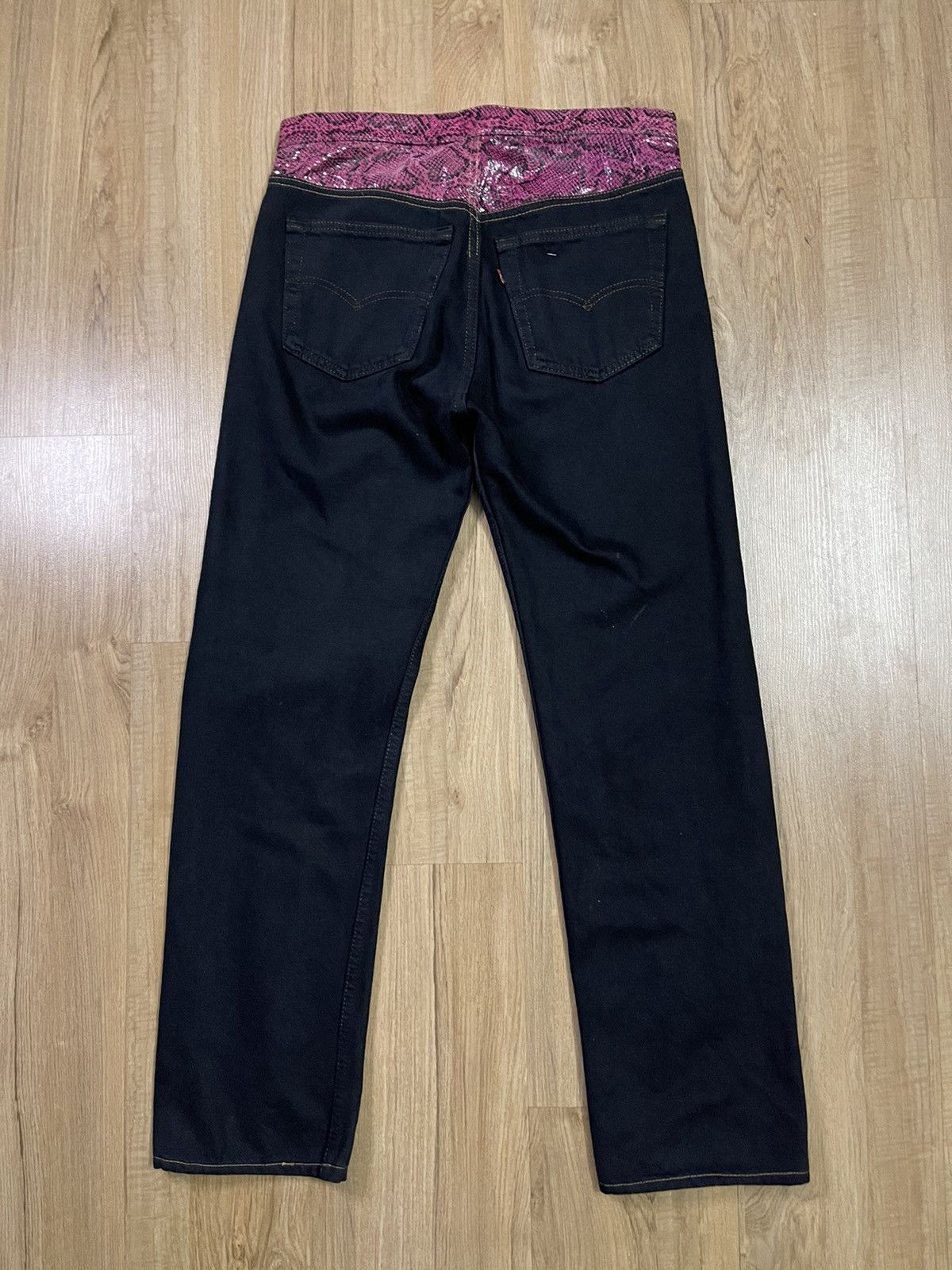 Levi's × Vintage Vintage Superblack Levis 501 x Leatherock custom jeans Size US 31 - 9 Thumbnail