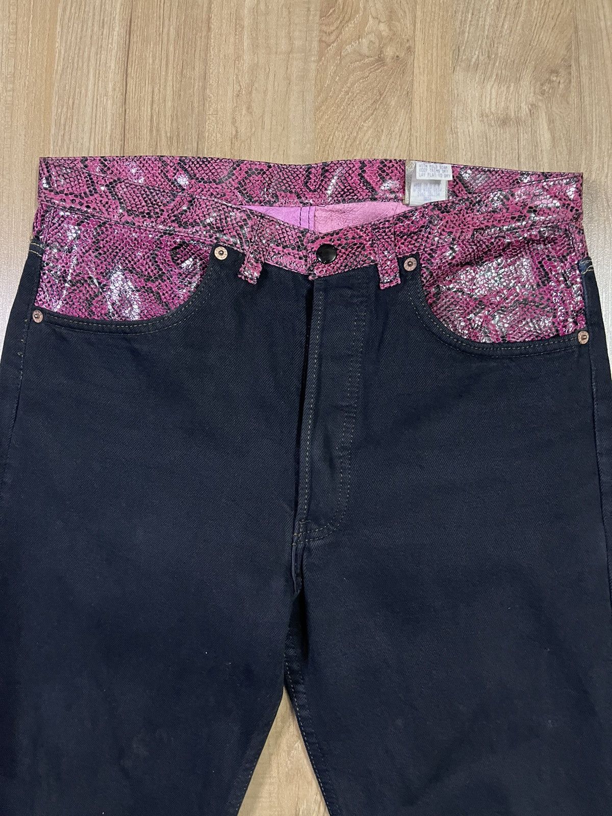Levi's × Vintage Vintage Superblack Levis 501 x Leatherock custom jeans Size US 31 - 2 Thumbnail