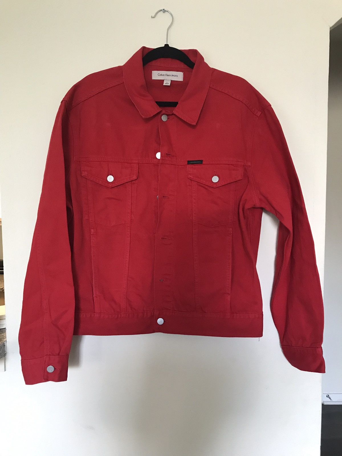 Calvin klein red denim jacket best sale