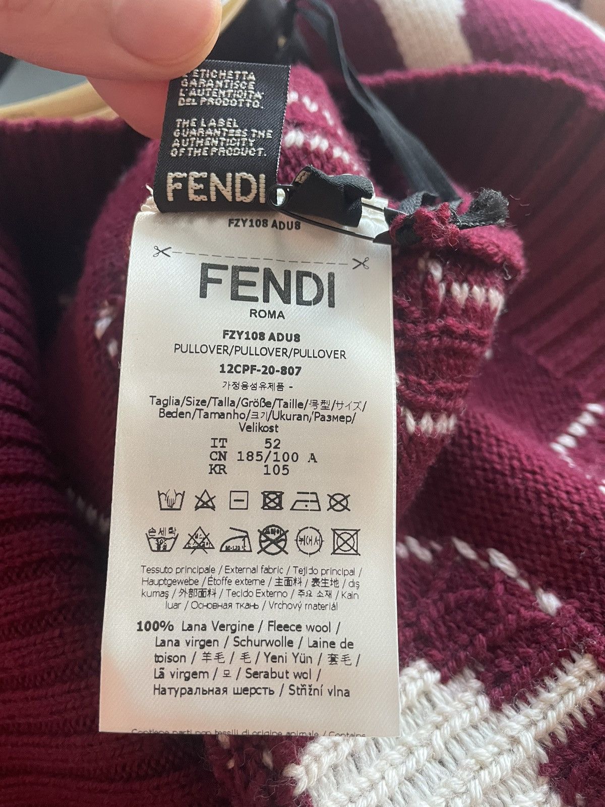 Fendi $2,500 Super Runway Virgin Wool Fendi Sweater Brand New Size US L / EU 52-54 / 3 - 7 Thumbnail