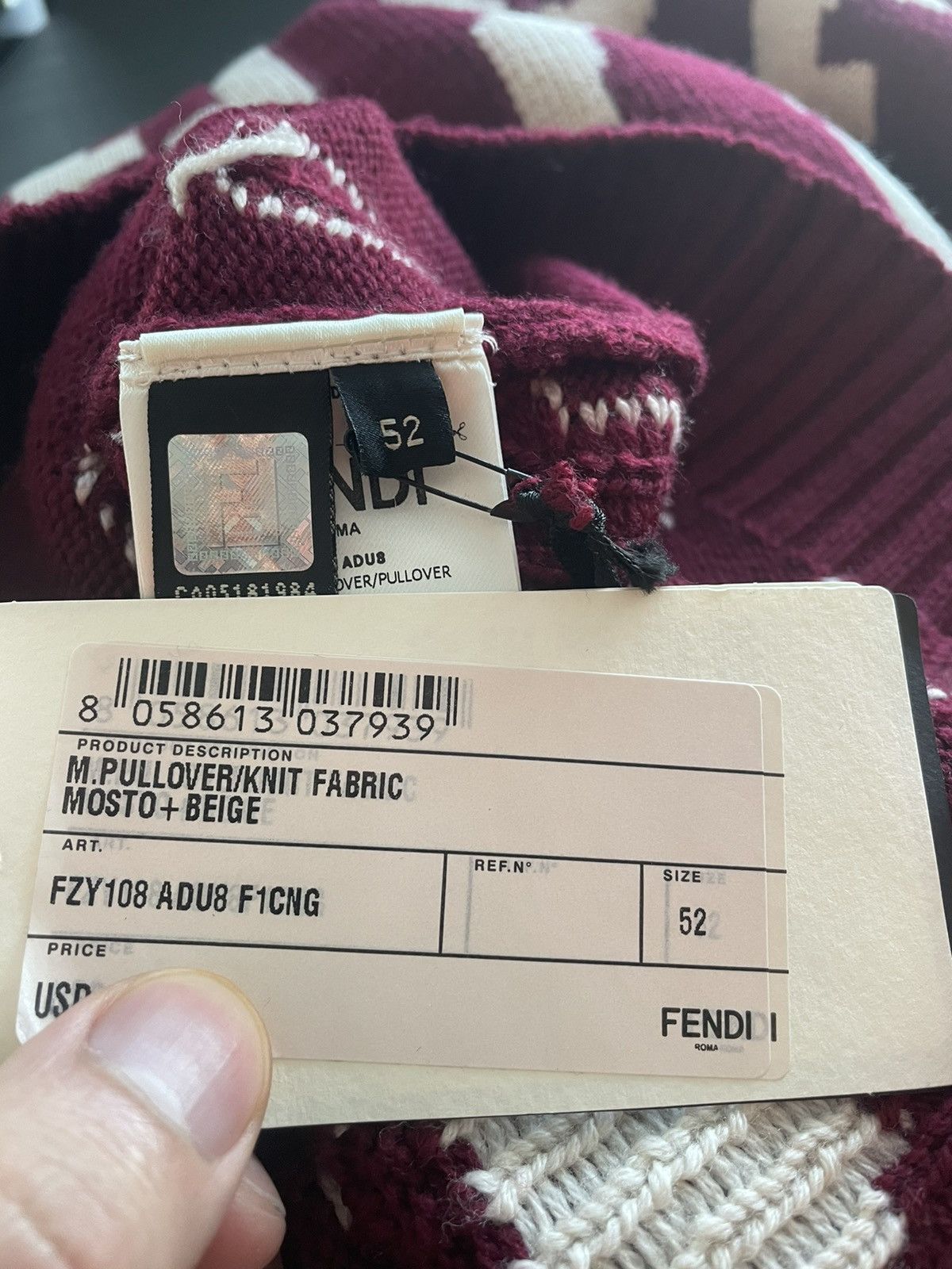 Fendi $2,500 Super Runway Virgin Wool Fendi Sweater Brand New Size US L / EU 52-54 / 3 - 12 Thumbnail