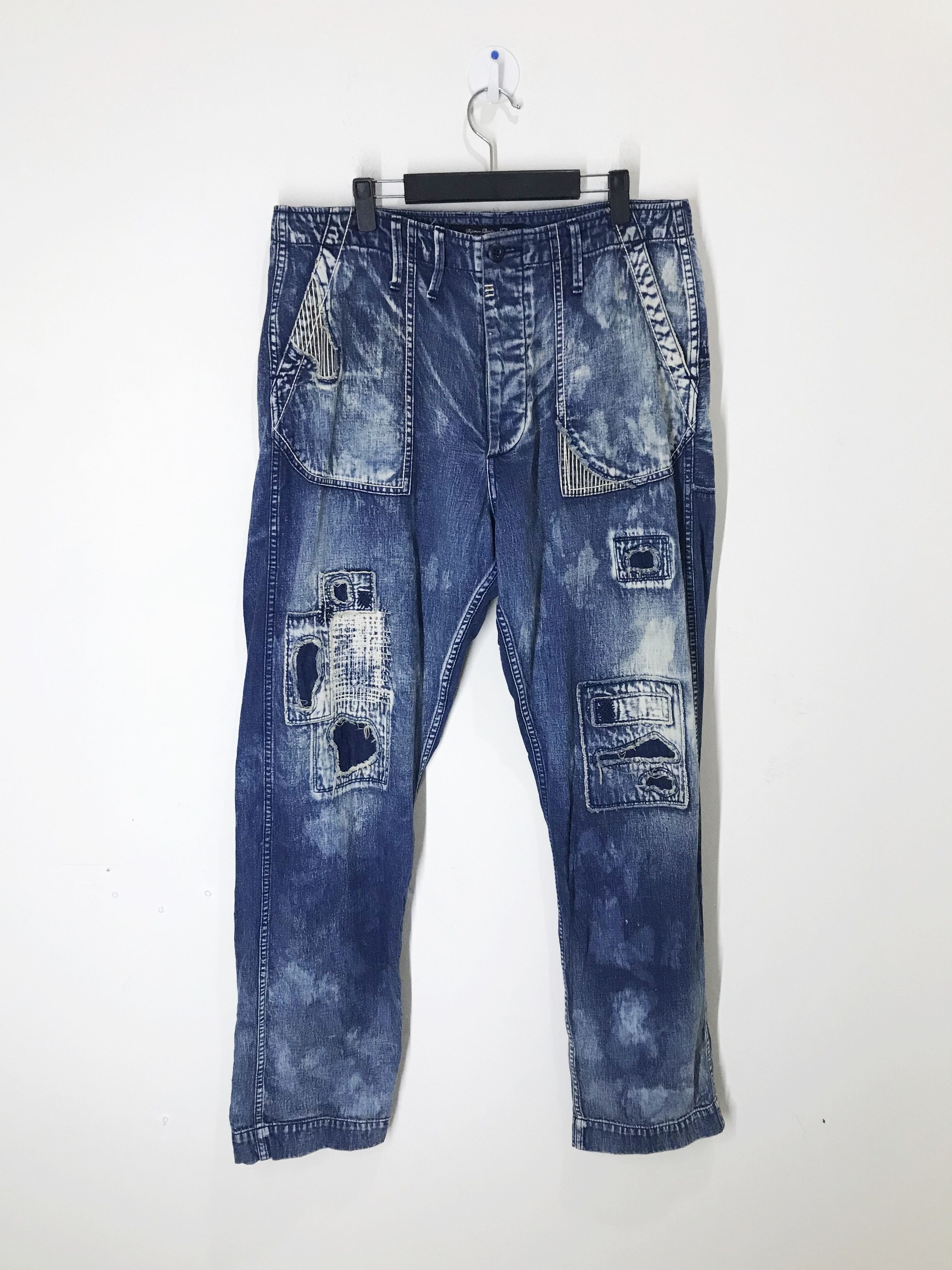 Hysteric Glamour Japanese Brand Designer PHK Patchwork Bleach Denim Pants Size US 35 - 2 Thumbnail