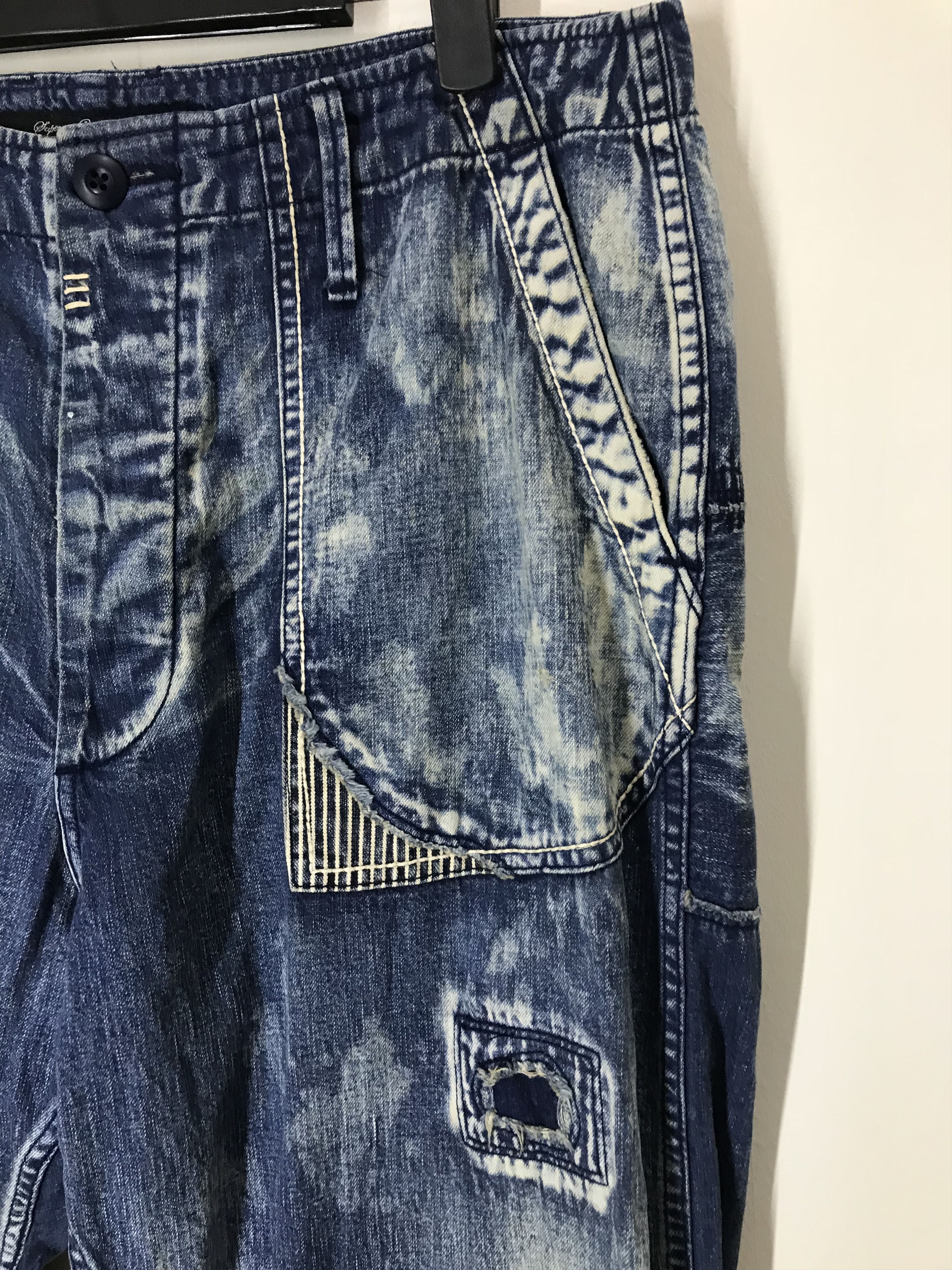Hysteric Glamour Japanese Brand Designer PHK Patchwork Bleach Denim Pants Size US 35 - 4 Thumbnail