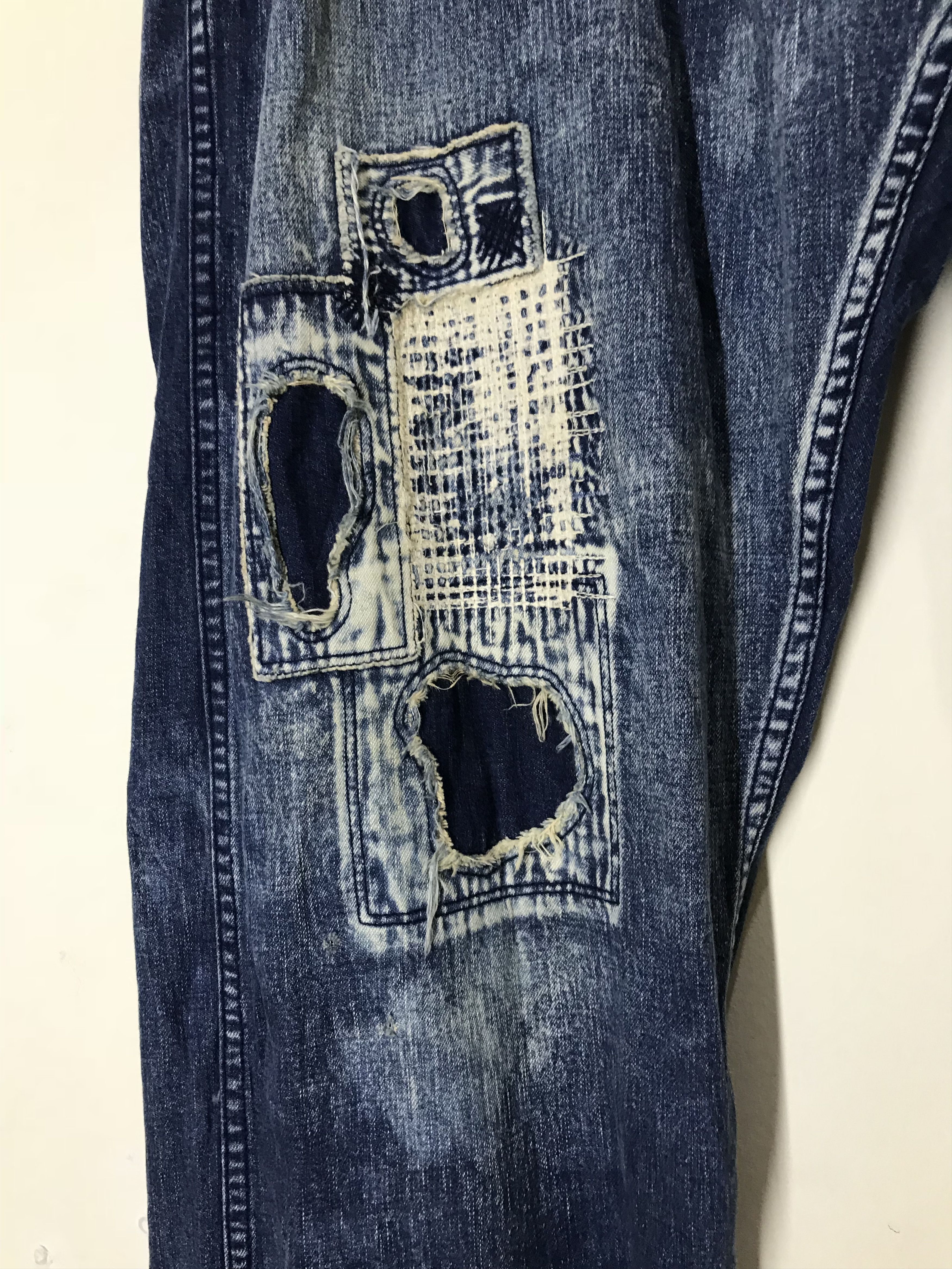 Hysteric Glamour Japanese Brand Designer PHK Patchwork Bleach Denim Pants Size US 35 - 8 Thumbnail