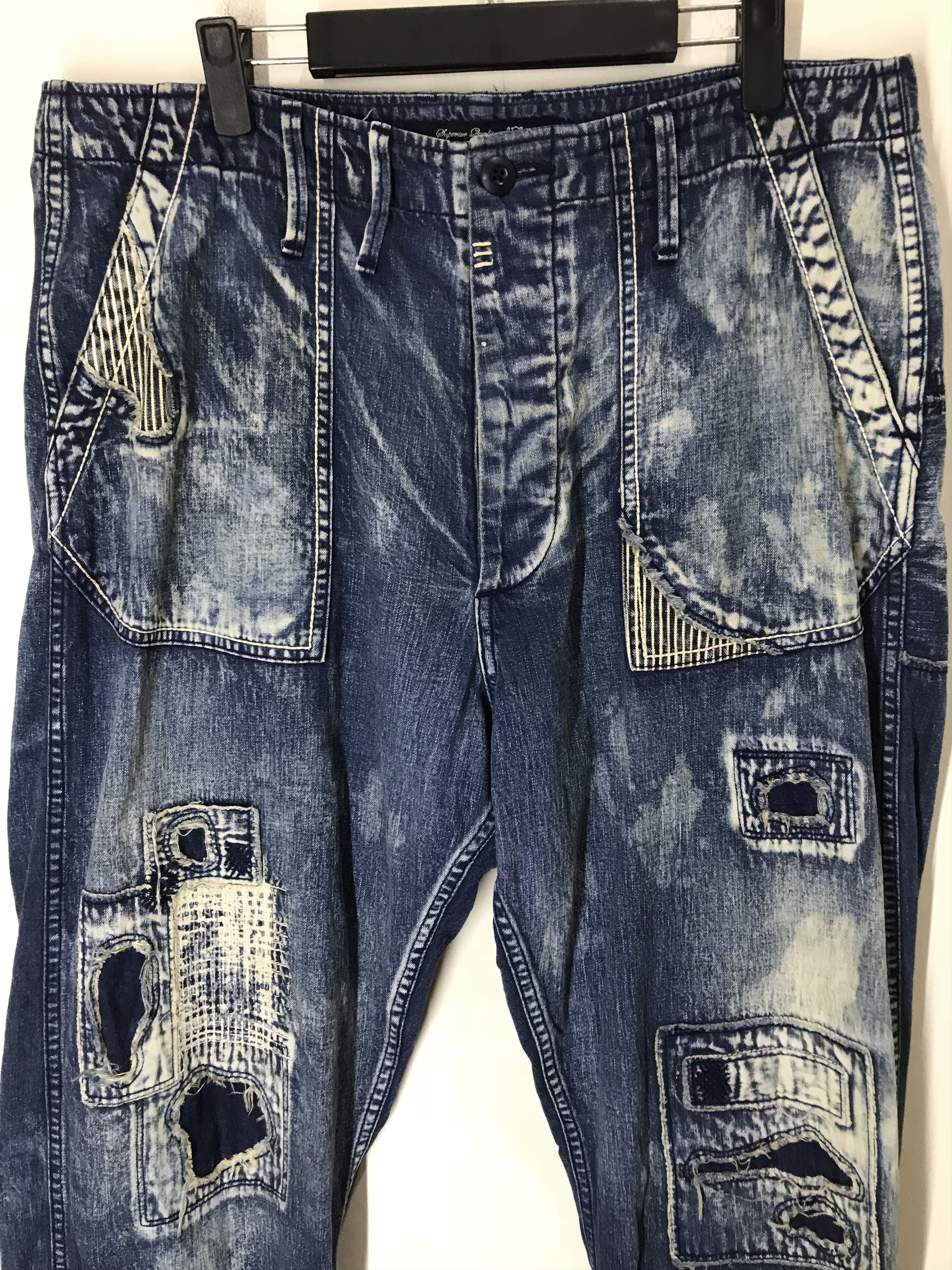 Hysteric Glamour Japanese Brand Designer PHK Patchwork Bleach Denim Pants Size US 35 - 3 Thumbnail