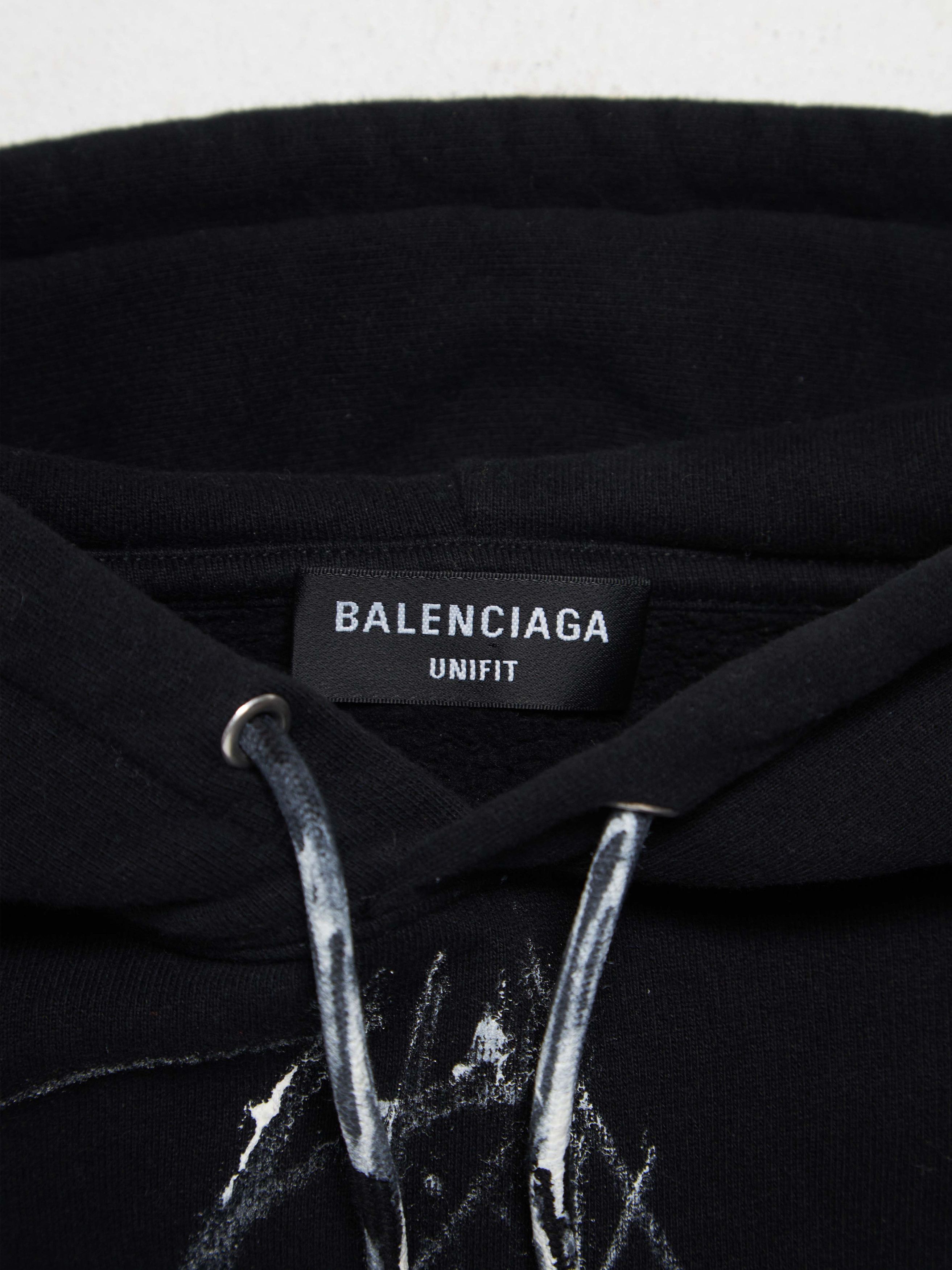 Balenciaga Black Dye Printed Front Pocket Hoodie Size US XL / EU 56 / 4 - 4 Thumbnail