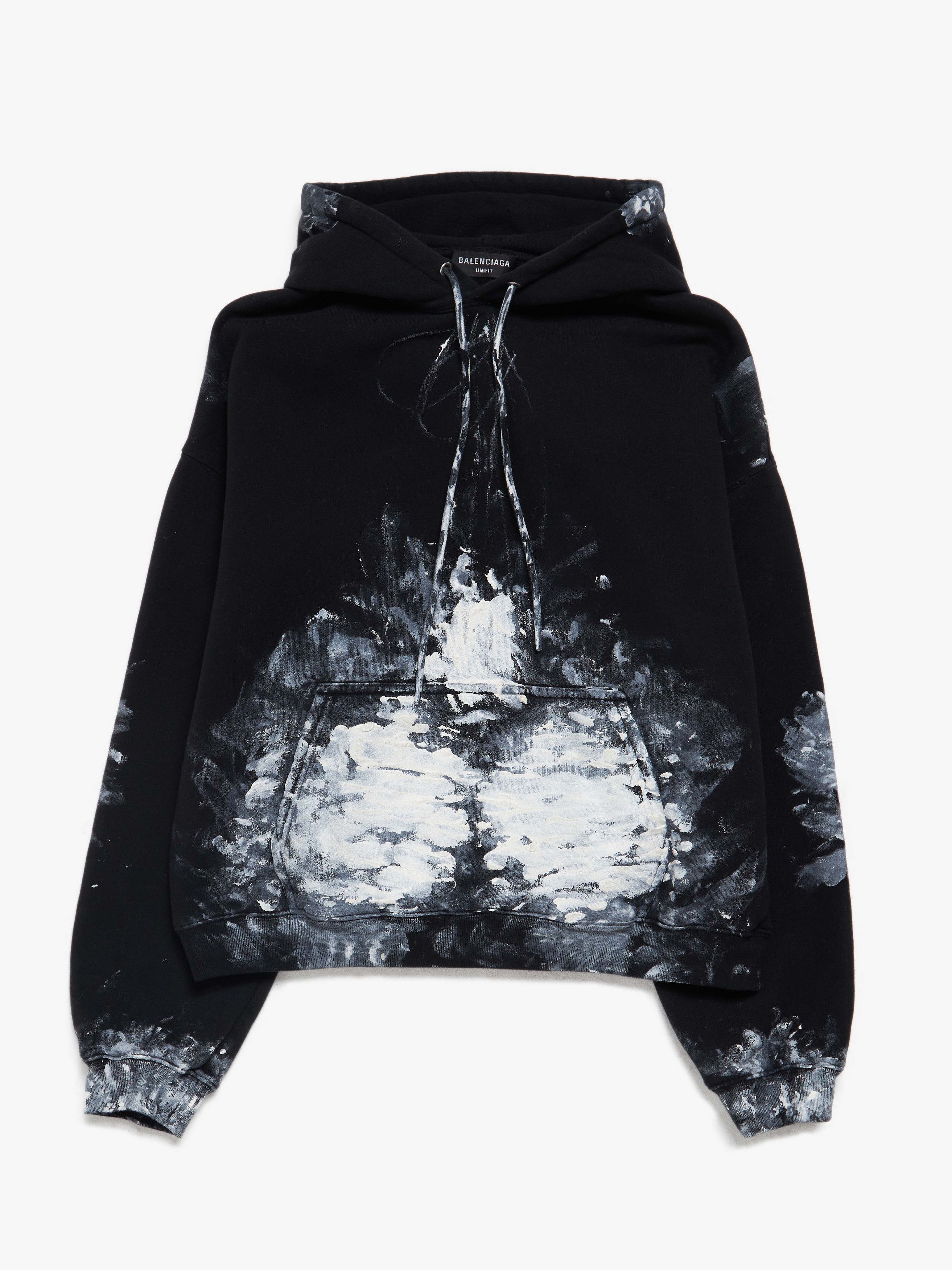 Black Dye Printed Front Pocket Hoodie