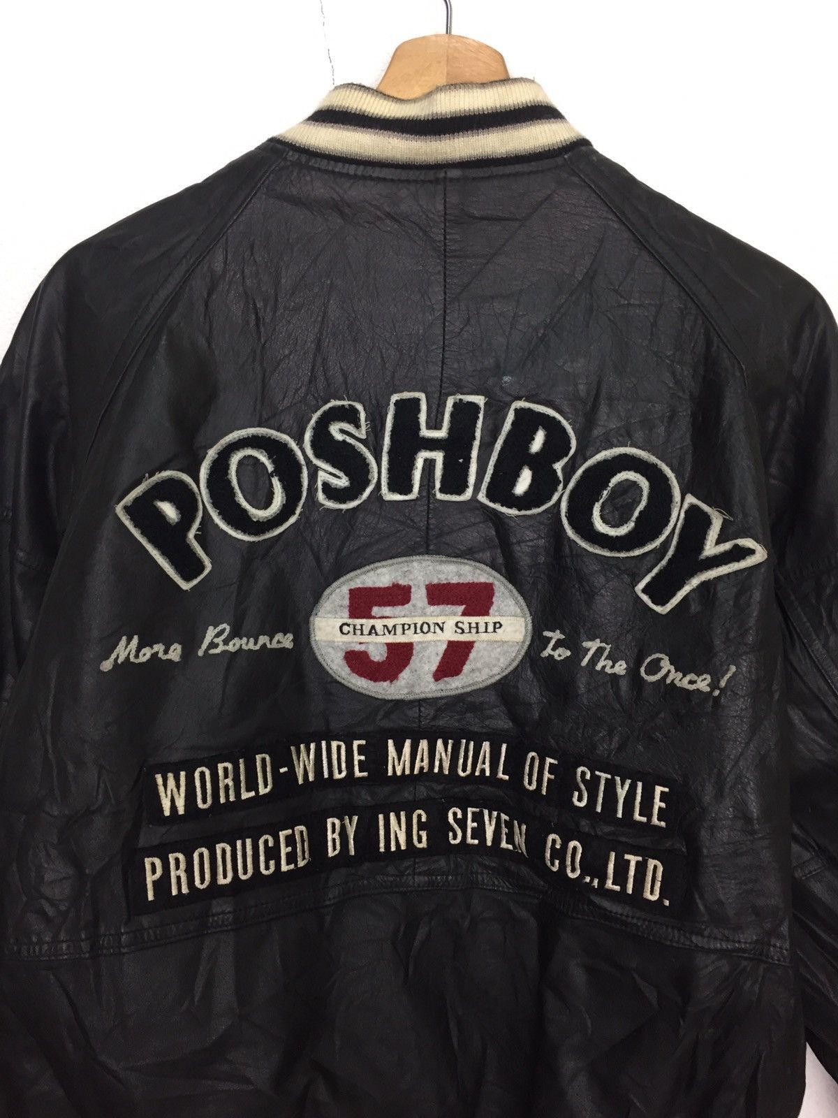 Japanese Brand Vintage Poshboy Leather Varsity Jacket Size US XL / EU 56 / 4 - 9 Thumbnail