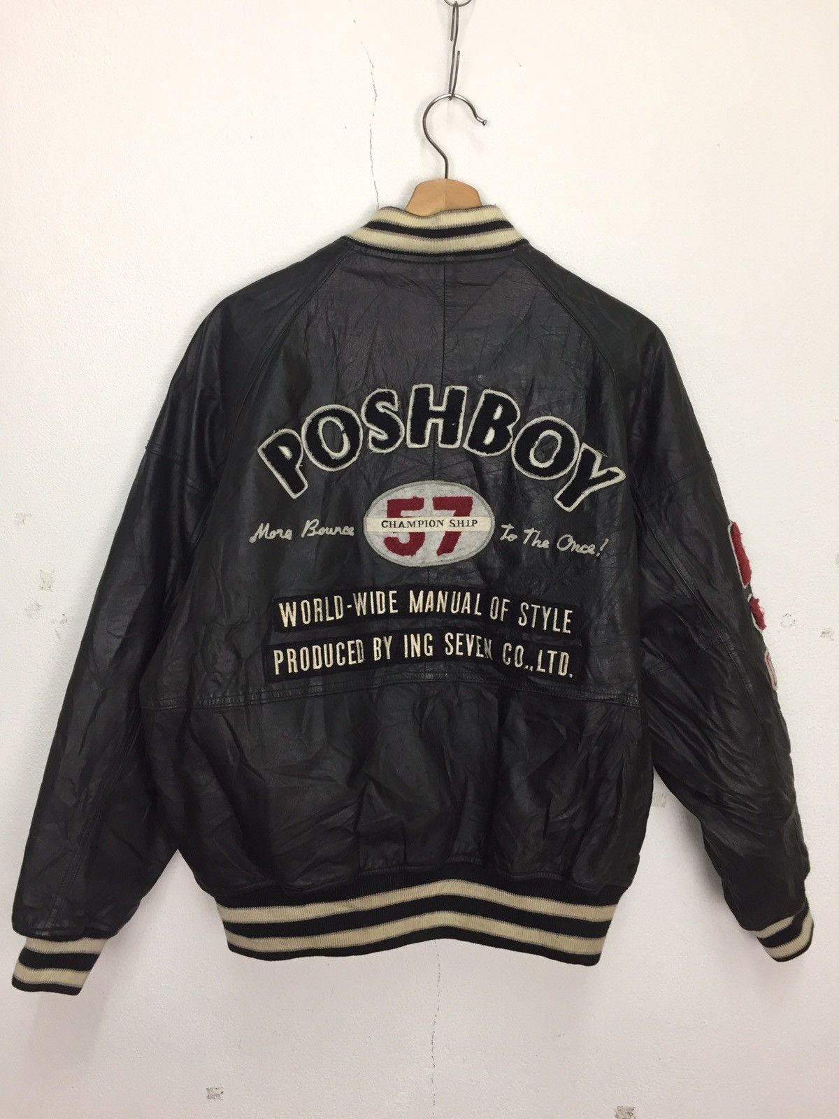 Japanese Brand Vintage Poshboy Leather Varsity Jacket Size US XL / EU 56 / 4 - 8 Thumbnail