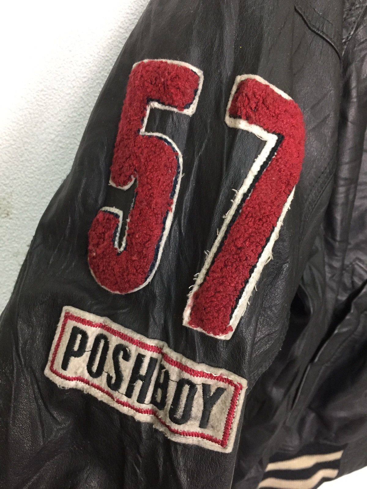 Japanese Brand Vintage Poshboy Leather Varsity Jacket Size US XL / EU 56 / 4 - 4 Thumbnail