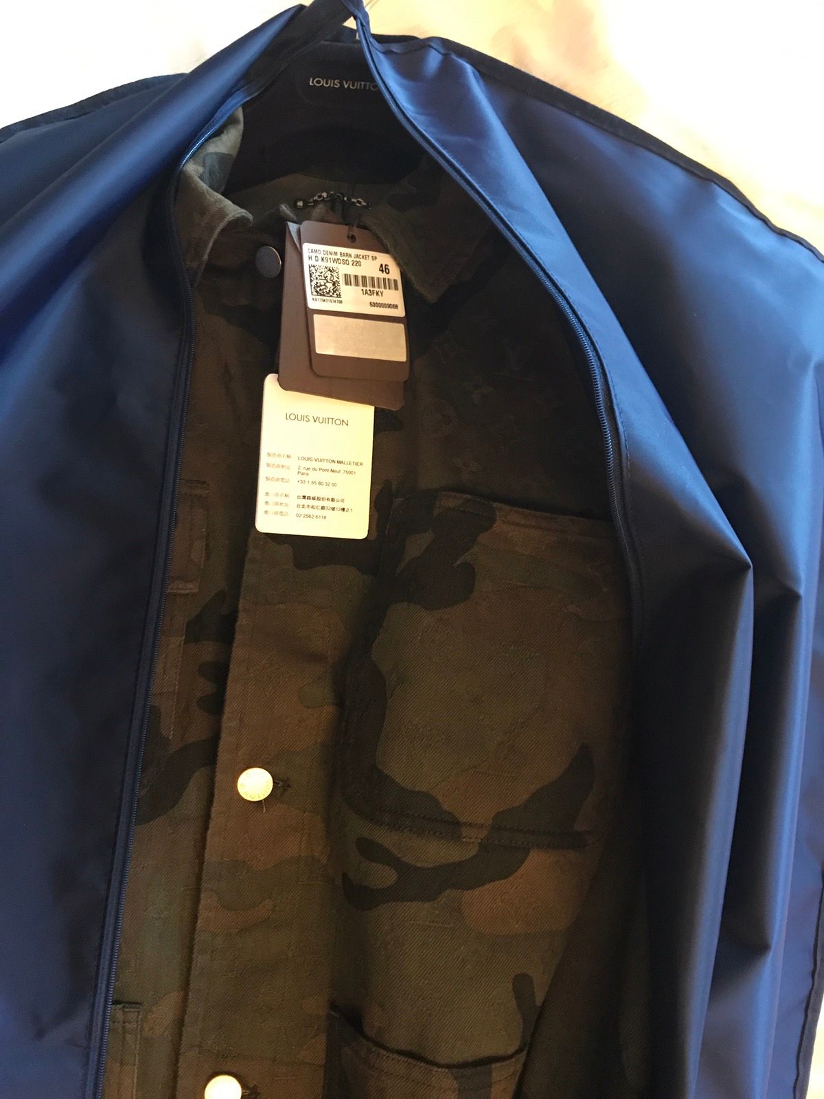 LOUIS VUITTON 1A3FE7 Camouflage Tracker Jacket JACQUARD DENIM CHORE COAT  Supreme Collaboration Cover All Cotton Men