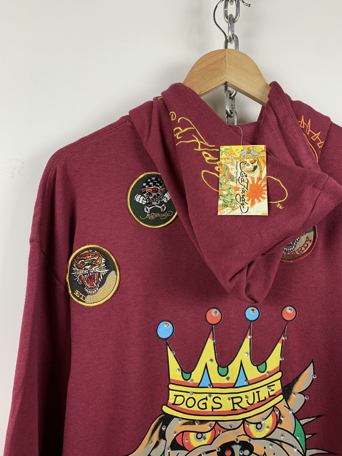 Christian Audigier NWT! Ed Hardy by Christian Audigier Burgundy Bulldog Hoodie Size US XXL / EU 58 / 5 - 4 Thumbnail
