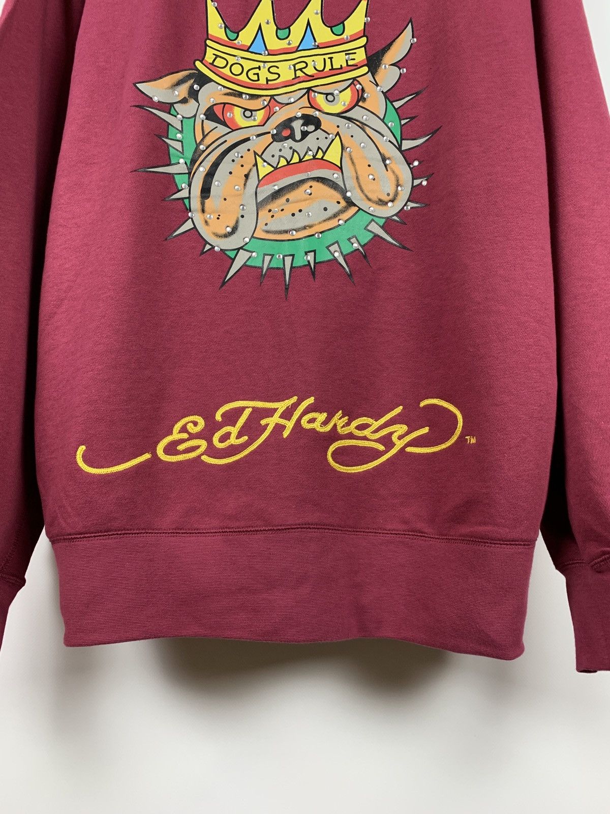 Christian Audigier NWT! Ed Hardy by Christian Audigier Burgundy Bulldog Hoodie Size US XXL / EU 58 / 5 - 11 Thumbnail