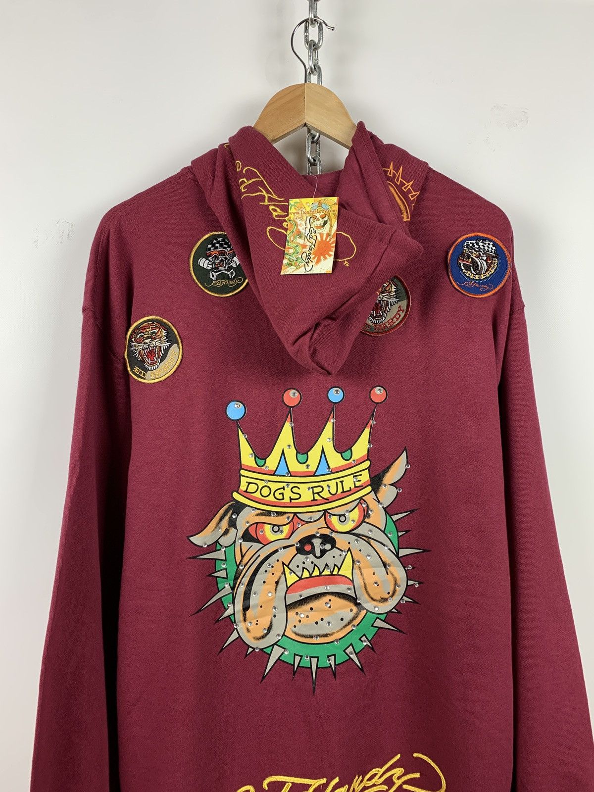 Christian Audigier NWT! Ed Hardy by Christian Audigier Burgundy Bulldog Hoodie Size US XXL / EU 58 / 5 - 3 Thumbnail