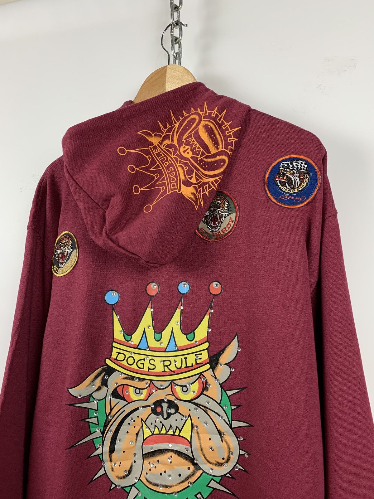 Christian Audigier NWT! Ed Hardy by Christian Audigier Burgundy Bulldog Hoodie Size US XXL / EU 58 / 5 - 5 Thumbnail
