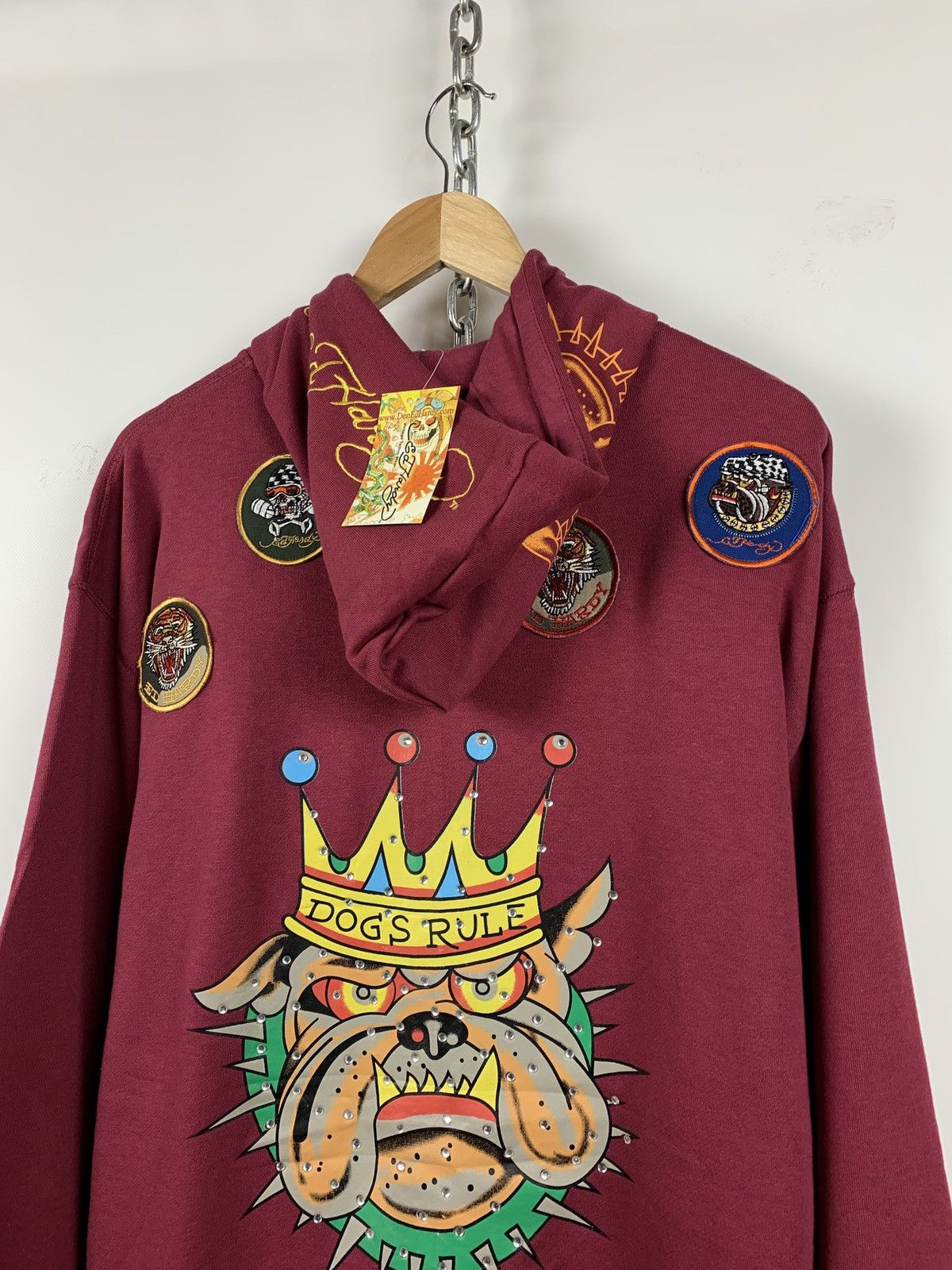 Christian Audigier NWT! Ed Hardy by Christian Audigier Burgundy Bulldog Hoodie Size US XXL / EU 58 / 5 - 6 Thumbnail