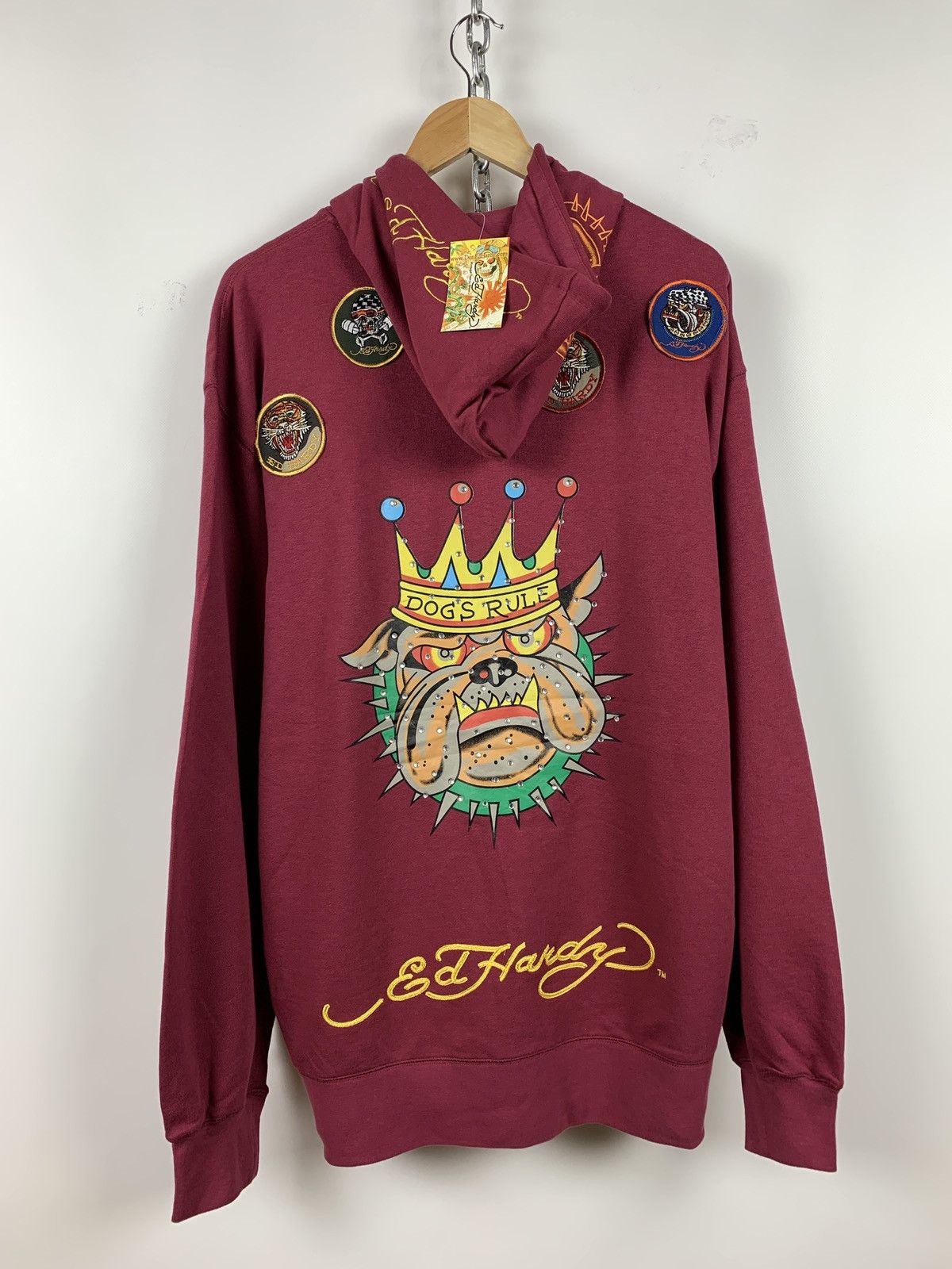 Christian Audigier NWT! Ed Hardy by Christian Audigier Burgundy Bulldog Hoodie Size US XXL / EU 58 / 5 - 1 Thumbnail