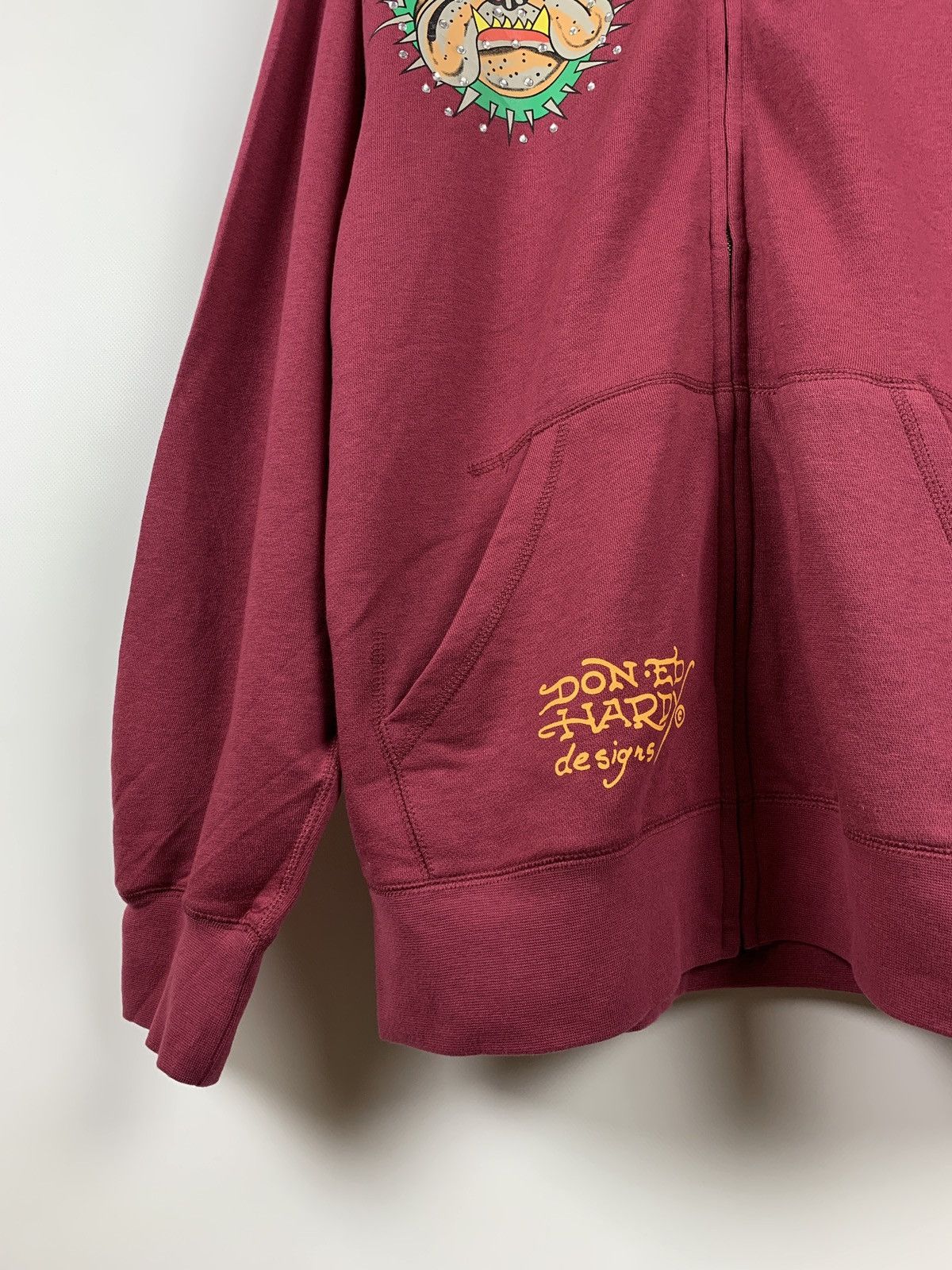 Christian Audigier NWT! Ed Hardy by Christian Audigier Burgundy Bulldog Hoodie Size US XXL / EU 58 / 5 - 12 Thumbnail