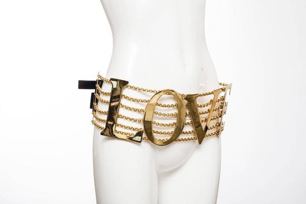 Dolce And Gabbana 2003 Iconic Love Sex Gold Leather Metallic Belt Archive