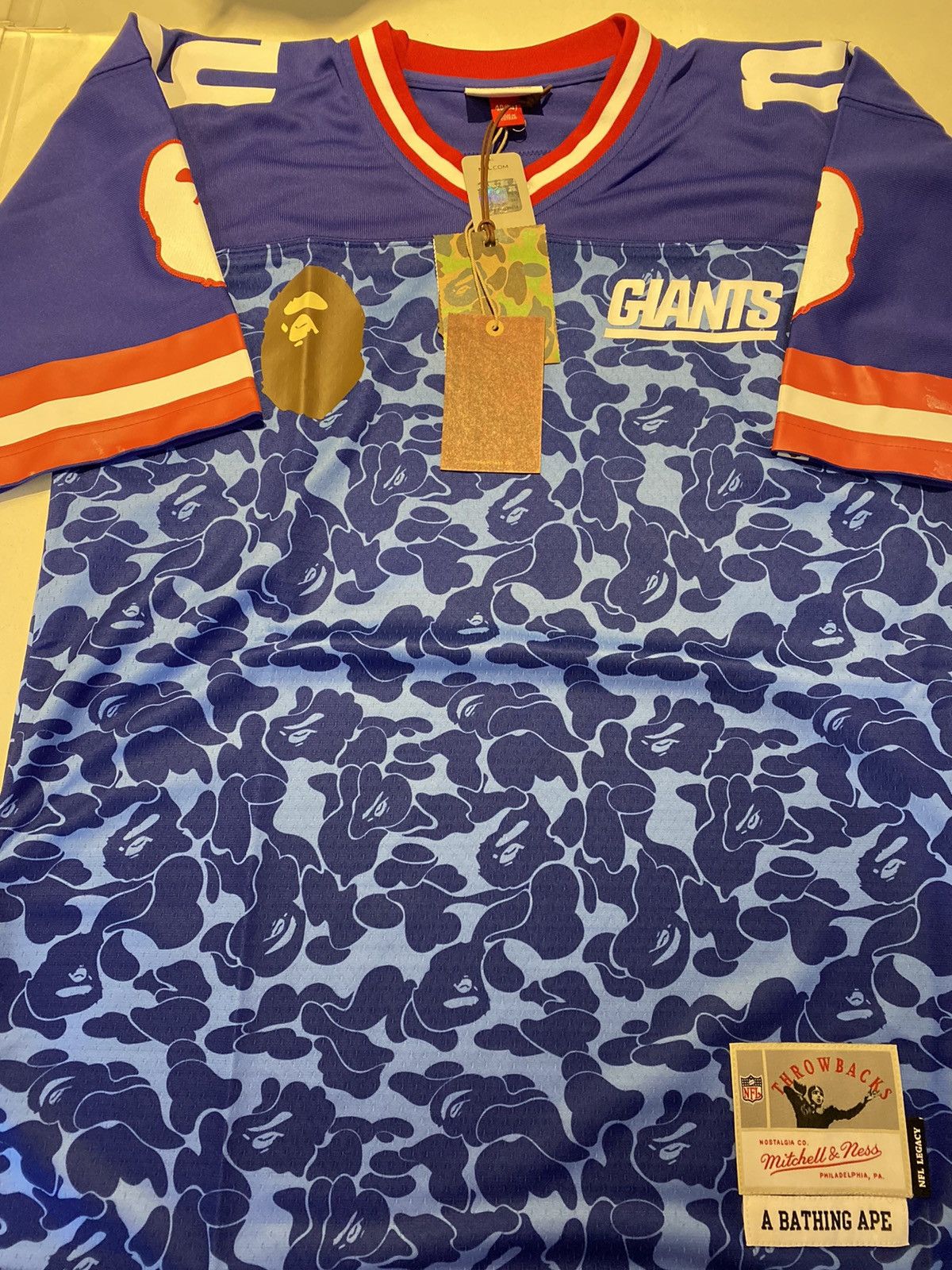 A Bathing Ape x Mitchell & Ness M&N NFL York Giants Legacy Jersey Blue