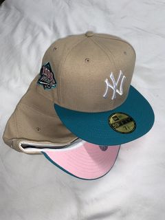Exclusive NY Fitted Yankee Hat Pink Lemonade Yellow Pink Under Brim 1999 7  5/8