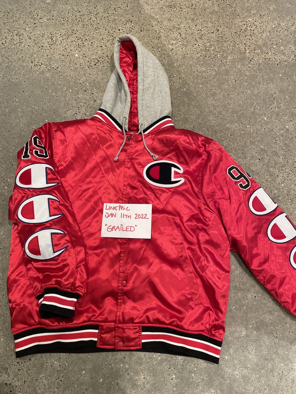 Champion × Supreme Suprême/Champion Satin Bomber Jacket side XL 