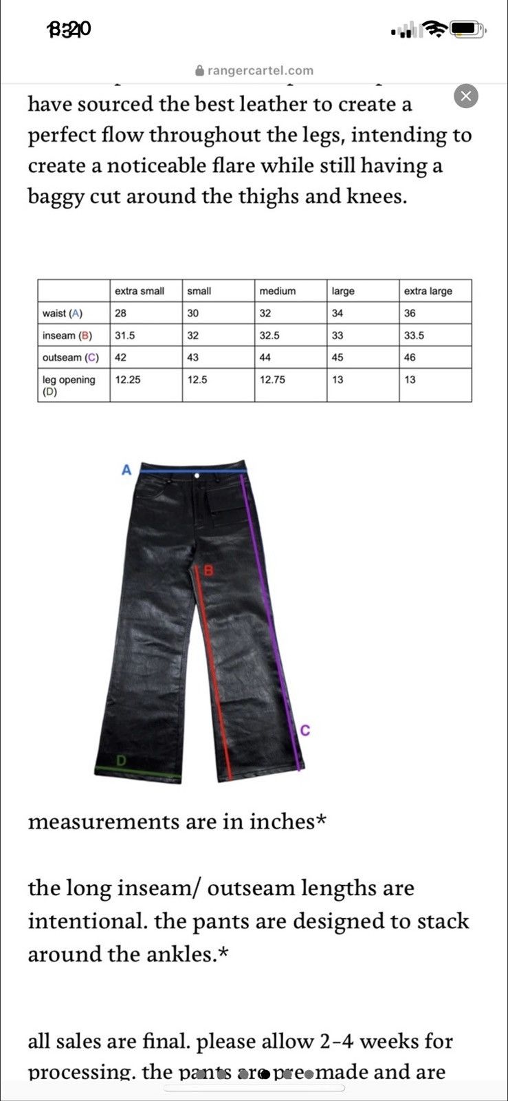 V2 black flared leather pants – ranger
