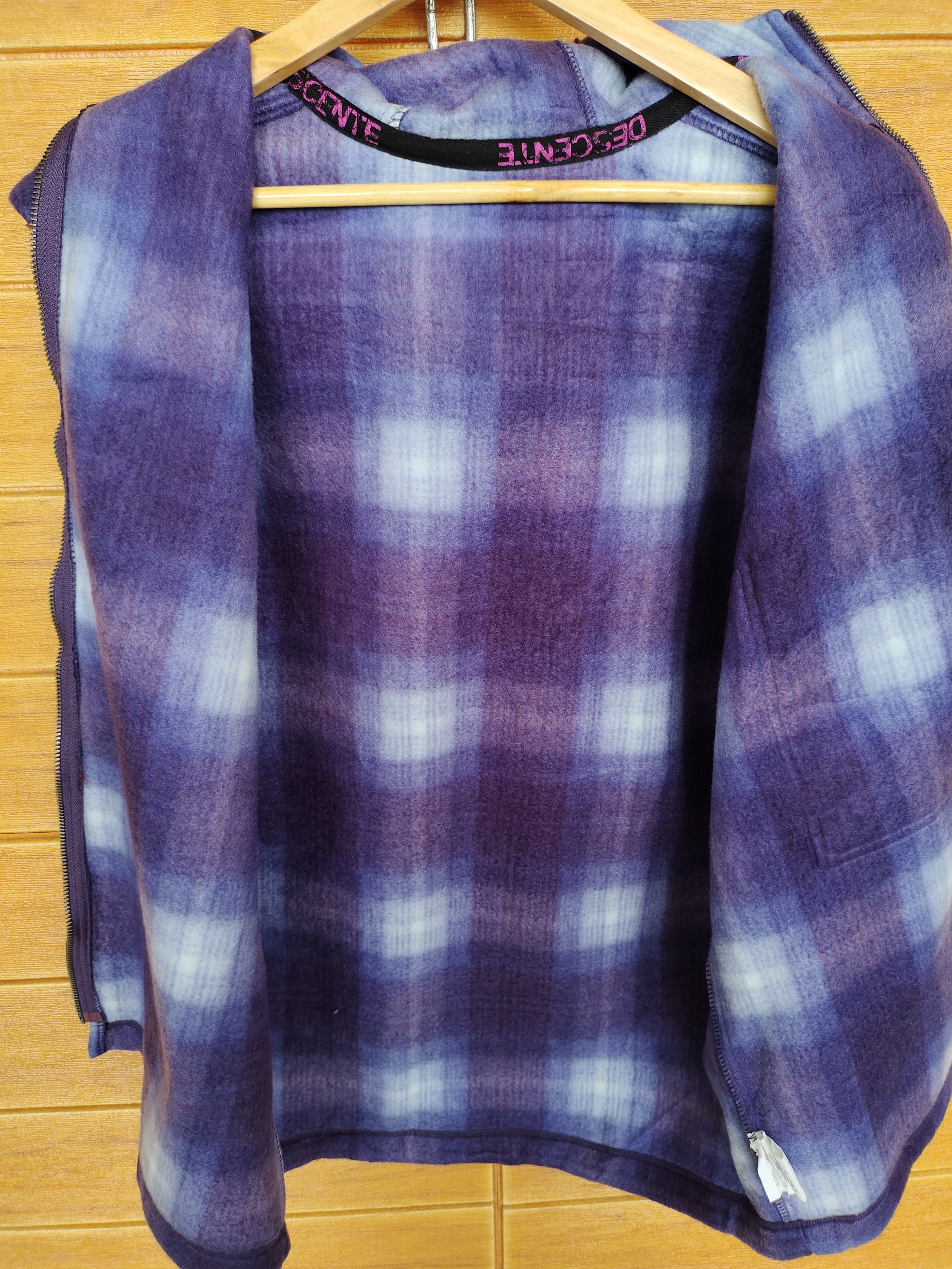 Japanese Brand DESCENTE Checkered Fleece Sleeveless Hoodies Jacket Size US L / EU 52-54 / 3 - 12 Thumbnail
