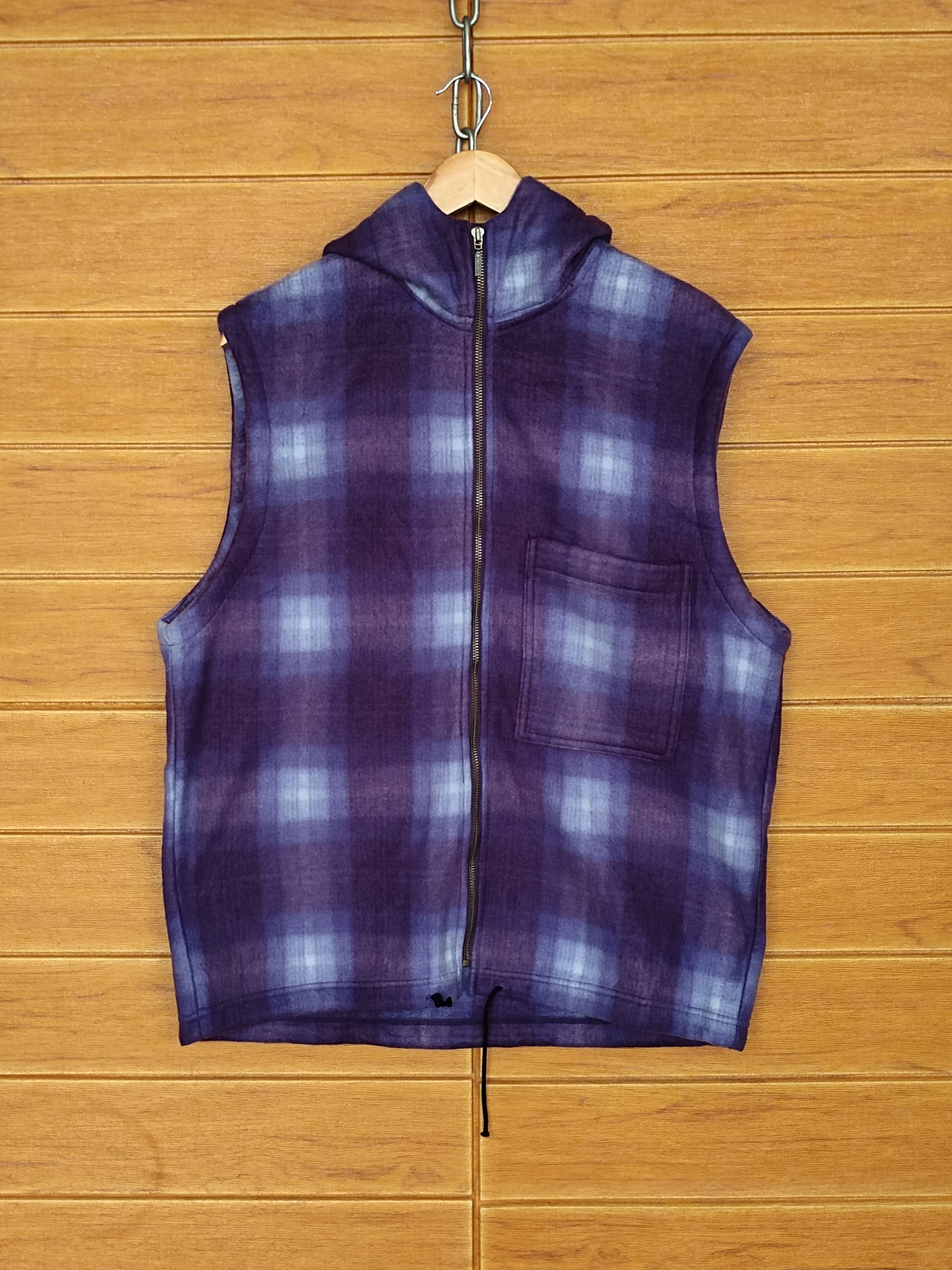 Japanese Brand DESCENTE Checkered Fleece Sleeveless Hoodies Jacket Size US L / EU 52-54 / 3 - 1 Thumbnail