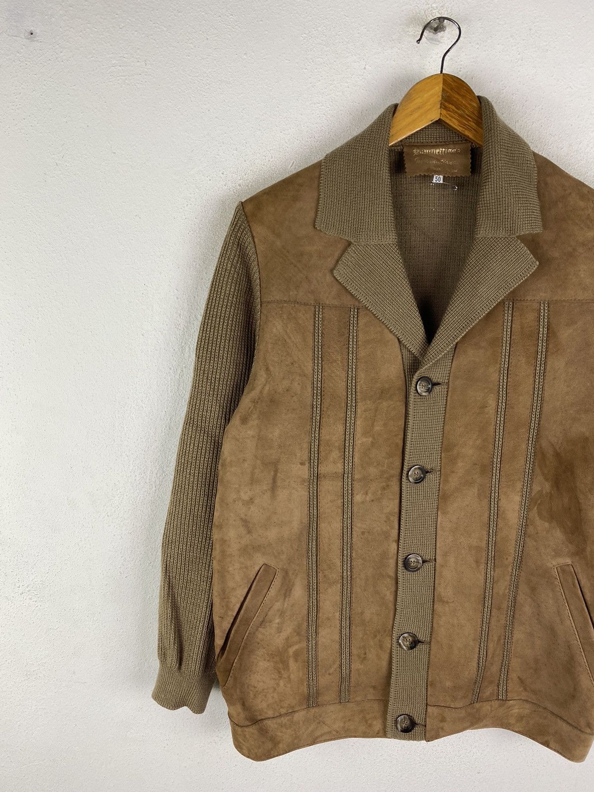 Leather 🔥DHL SHIPPING🔥VINTAGE LEATHER AND KNITED JACKET MADE BELGIUM Size US L / EU 52-54 / 3 - 4 Thumbnail
